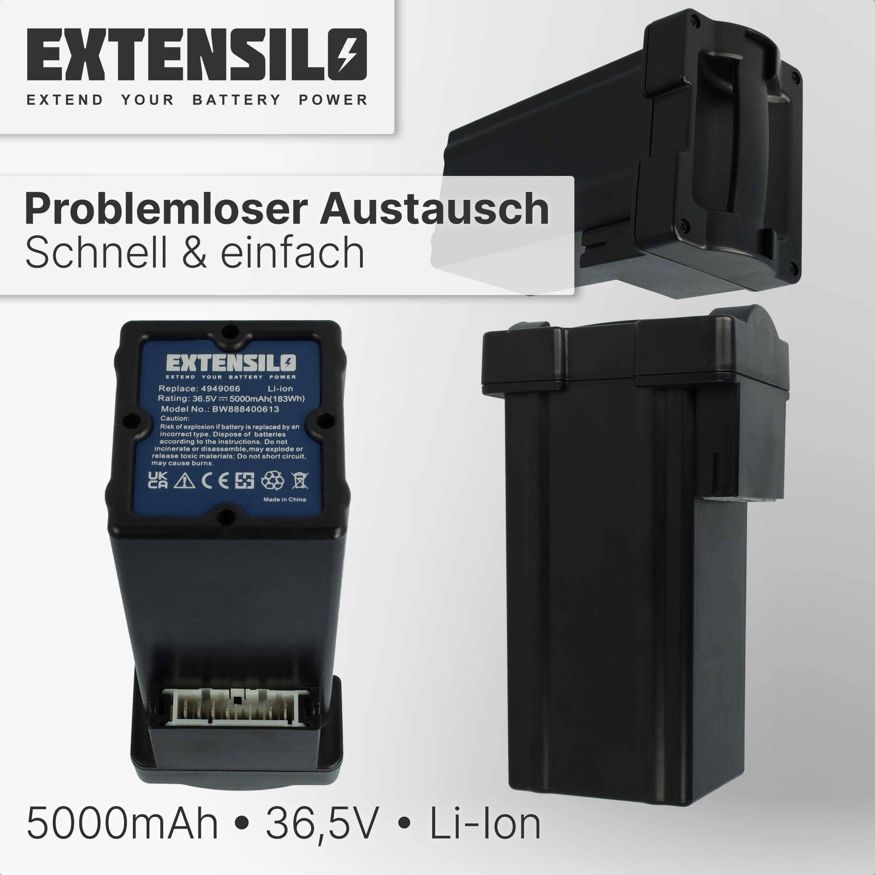EXTENSILO Akku kompatibel mit Wolf Garten Hybrid Power 37, 40 Rasenmäher (5000mAh 36,5V Li-Ion)