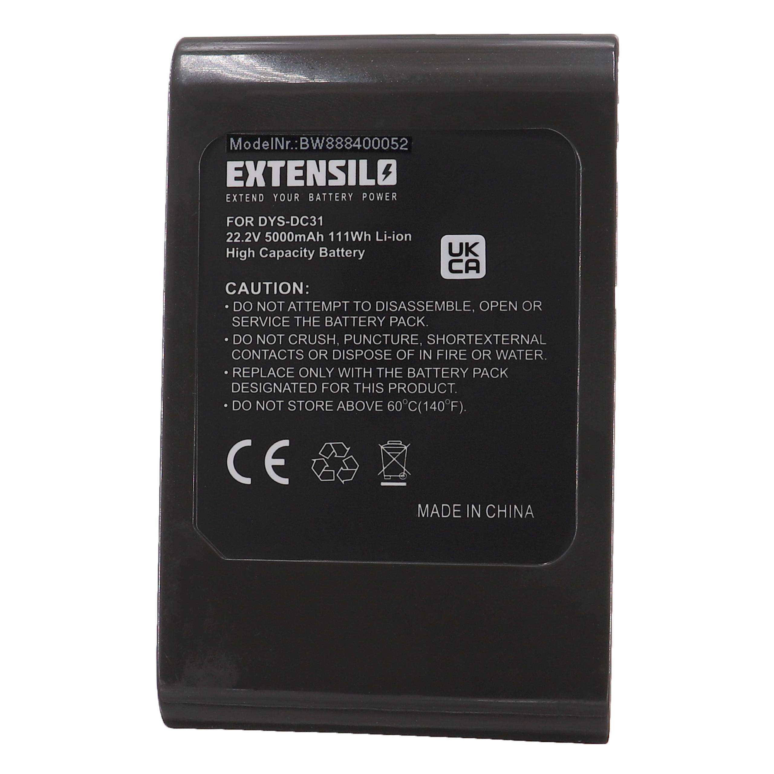 EXTENSILO Akku kompatibel mit Dyson DC35, DC30, DC35 Exclusive, DC44, DC31 Animal, DC34 Staubsauger - Typ A Schwarz (5000 mAh, 22,2 V, Li-Ion)