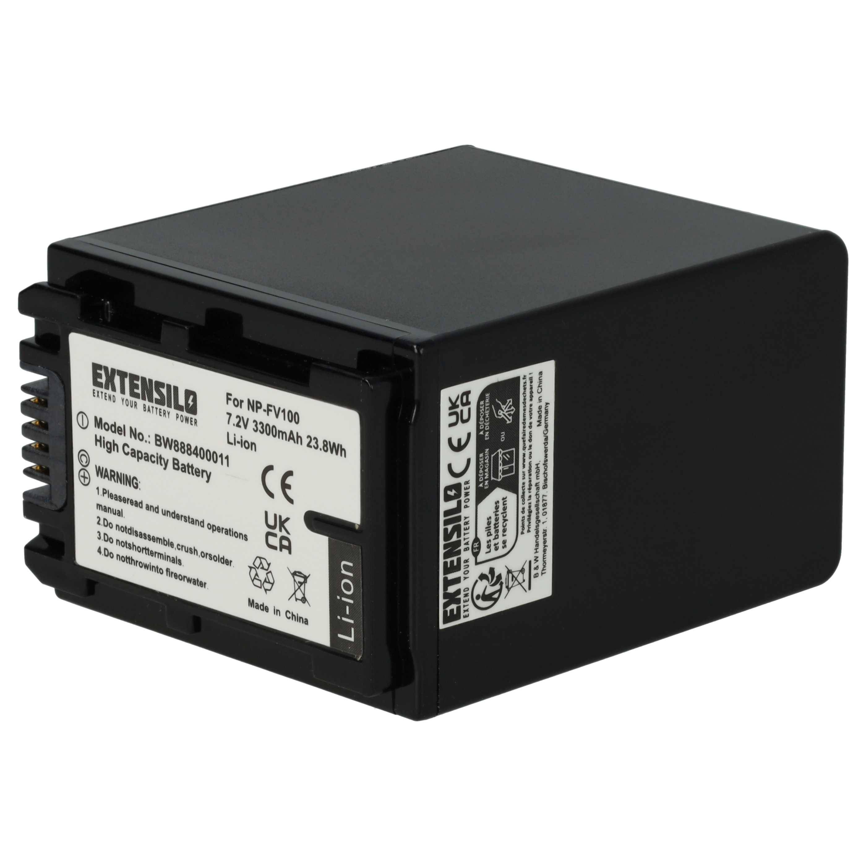 EXTENSILO Akku kompatibel mit Sony DCR-HC46E, DCR-HC47E, DCR-HC51E, DCR-HC45E, DCR-HC48E, DCR-HC53E Kamera (3300 mAh, 7,4 V, Li-Ion)