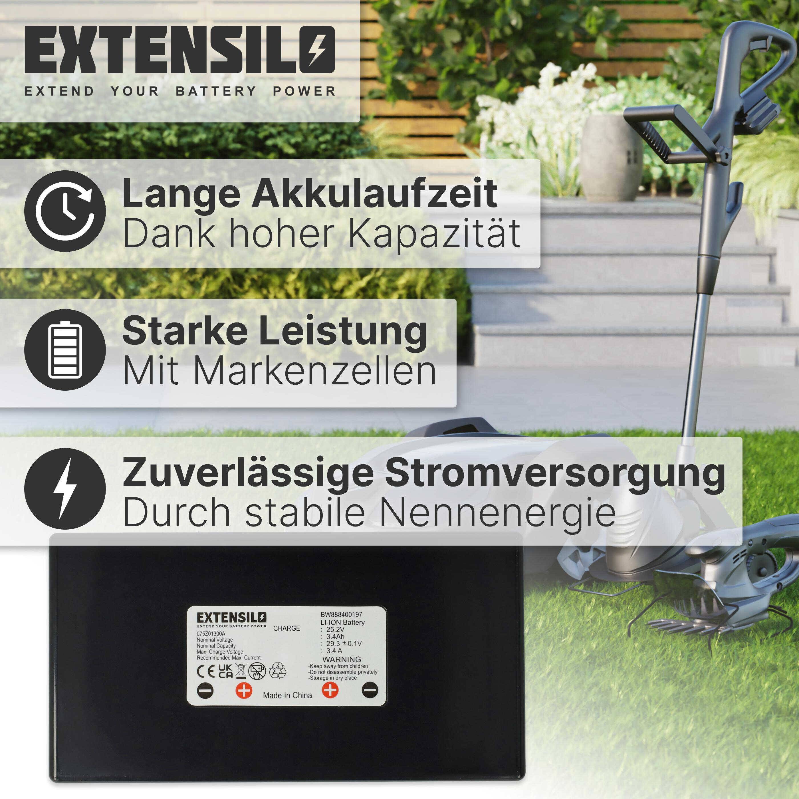EXTENSILO Akku Ersatz für Stiga 1126-1032-01, 1126-9137-01 für Rasenroboter Rasenmäher (3400mAh, 25,2V, Li-Ion)