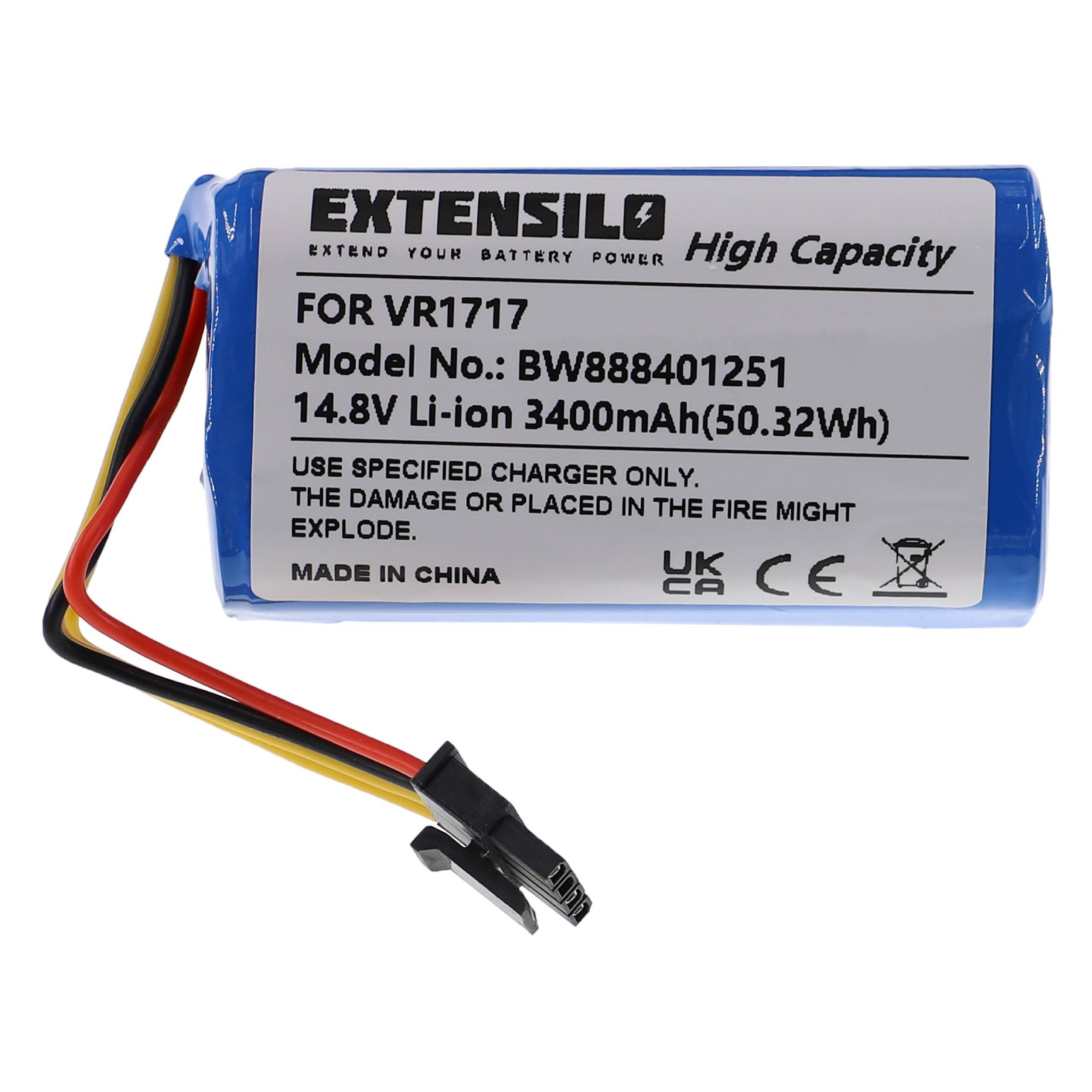 EXTENSILO Akku kompatibel mit Proscenic Cocoa Smart 780T, 790T Staubsauger (3400 mAh, 14,8 V, Li-Ion)