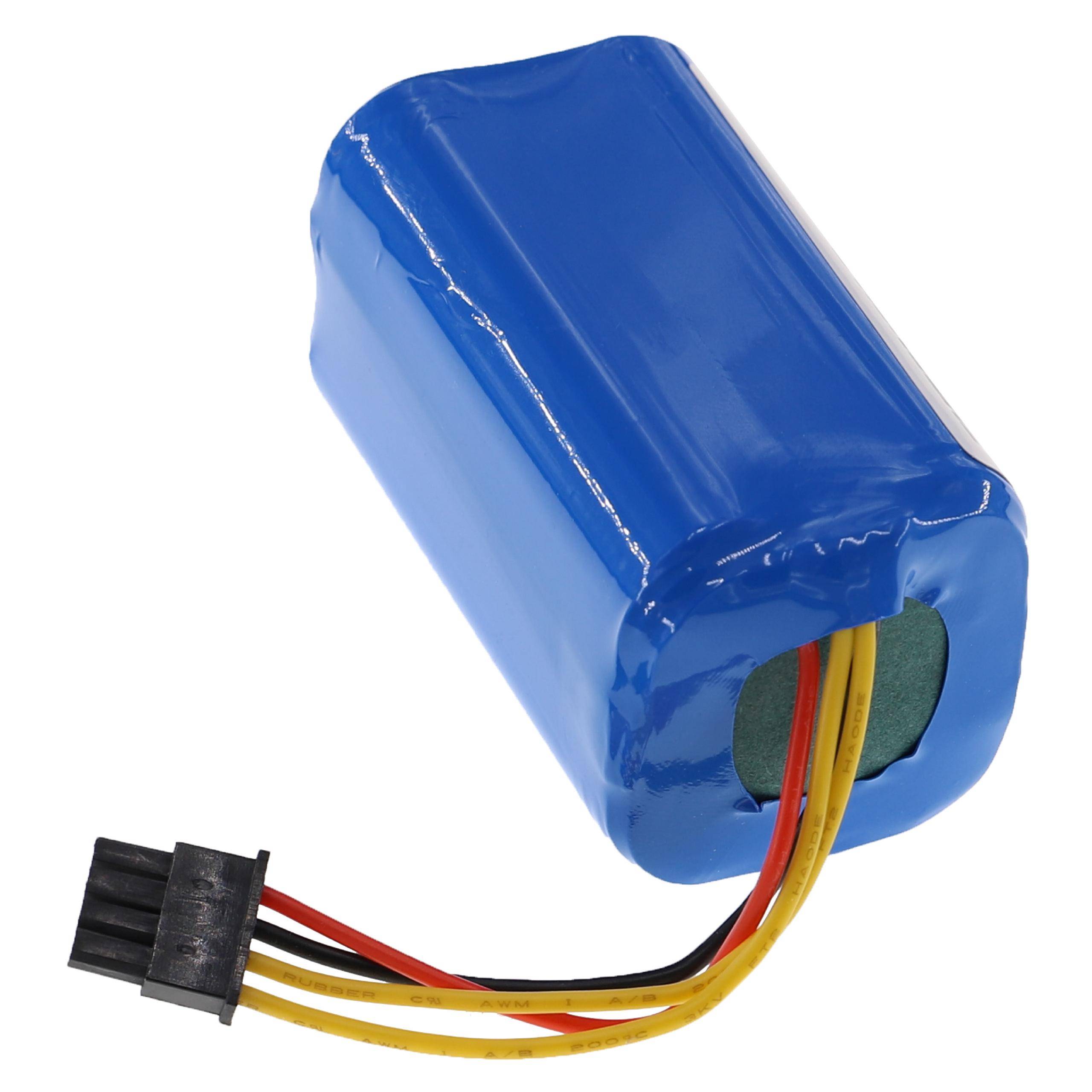 Ein blauer Batteriepack mit schwarzen, roten und gelben Kabeln und einem schwarzen Stecker, der für elektronische Geräte verwendet wird.