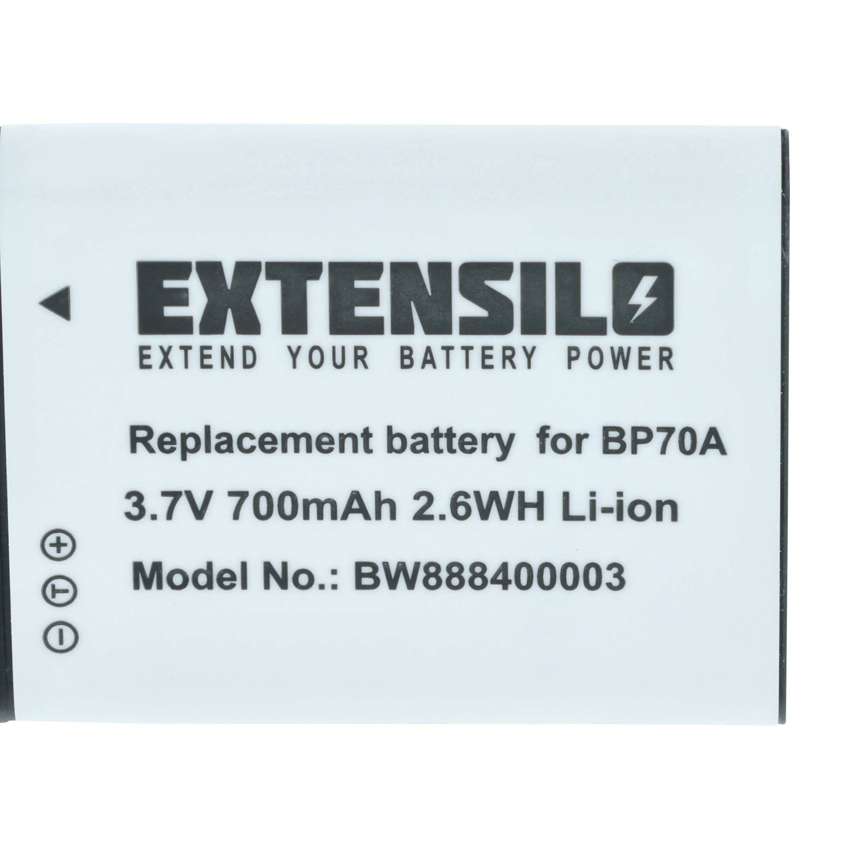 Batterie mit der Bezeichnung 'Extensil', ein Ersatz für BP70A. Spezifikationen: 3,7V, 700mAh, 2,6Wh, Li-Ion, Modellnummer.: BW888400003.