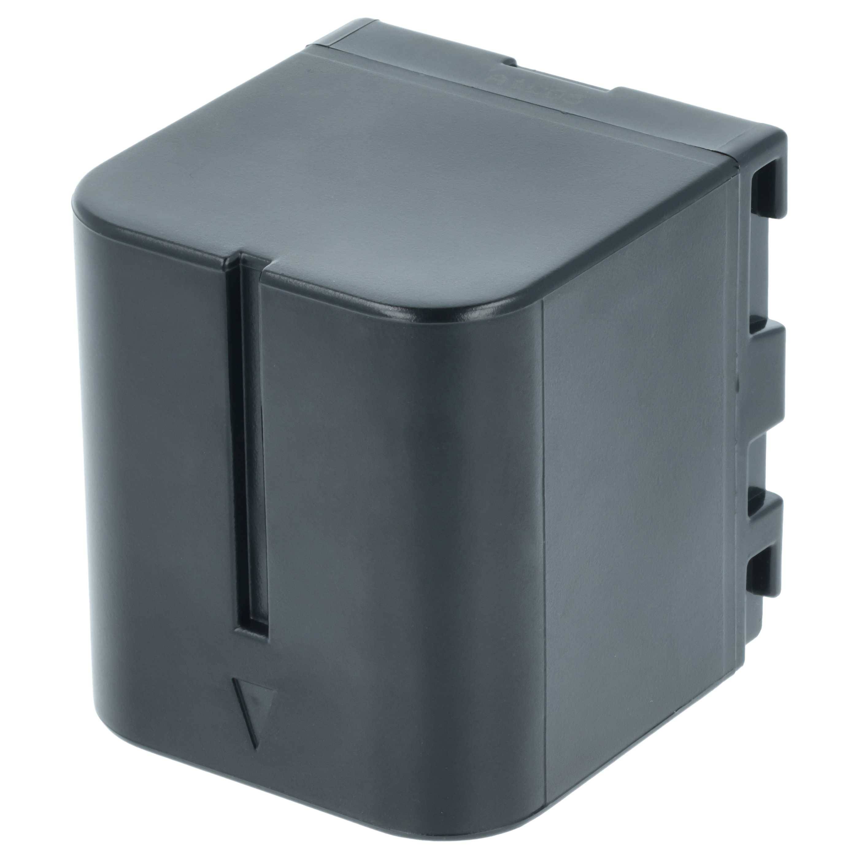 Ein schwarzer rechteckiger wiederaufladbarer Akkupack mit einer gerippten Seitenfläche und einer 