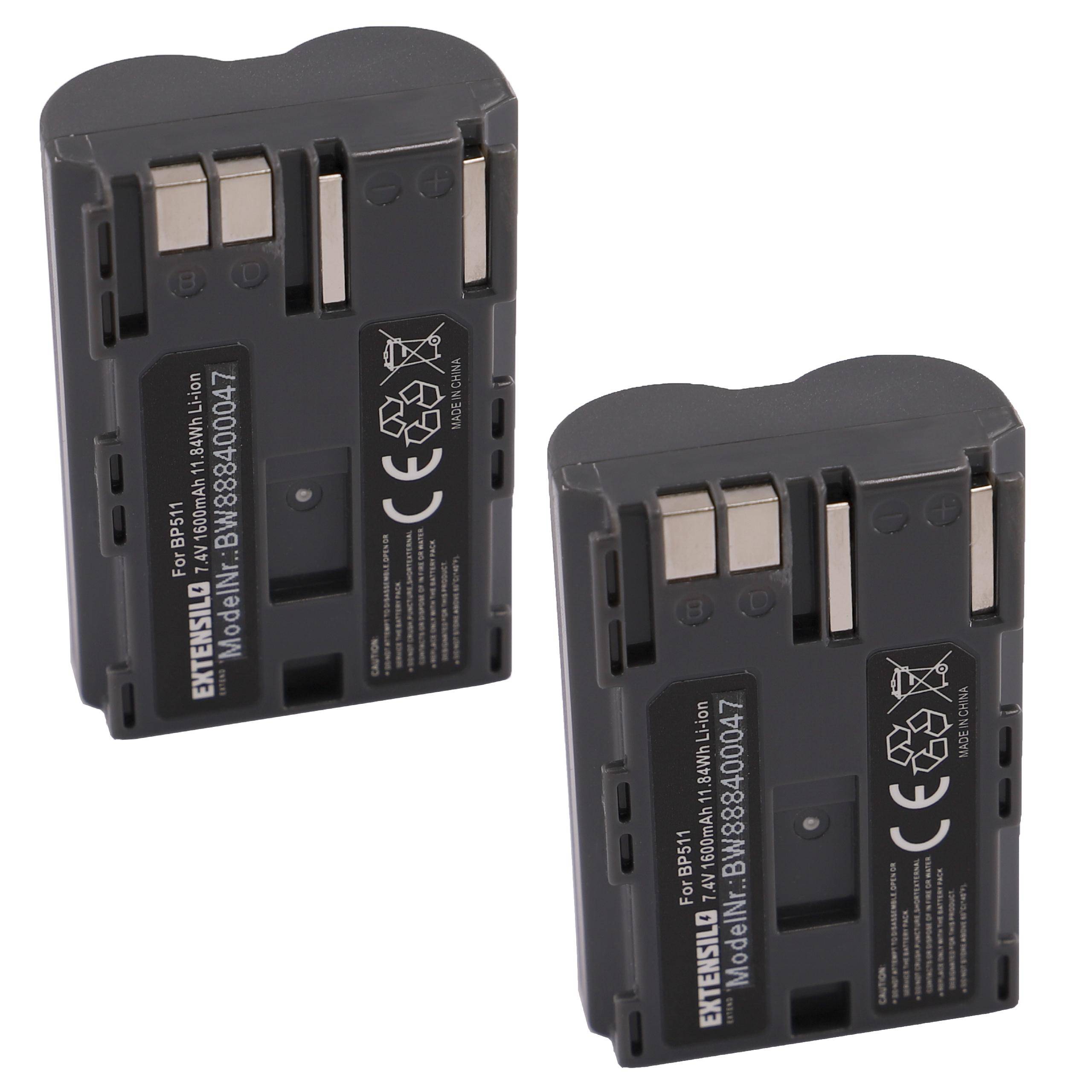 EXTENSILO 2x Akku kompatibel mit Canon MV530i, MV500i, MV500, MV550i, MV450i, MV430i, MV410, MV400i Kamera (1600 mAh, 7,4 V, Li-Ion)