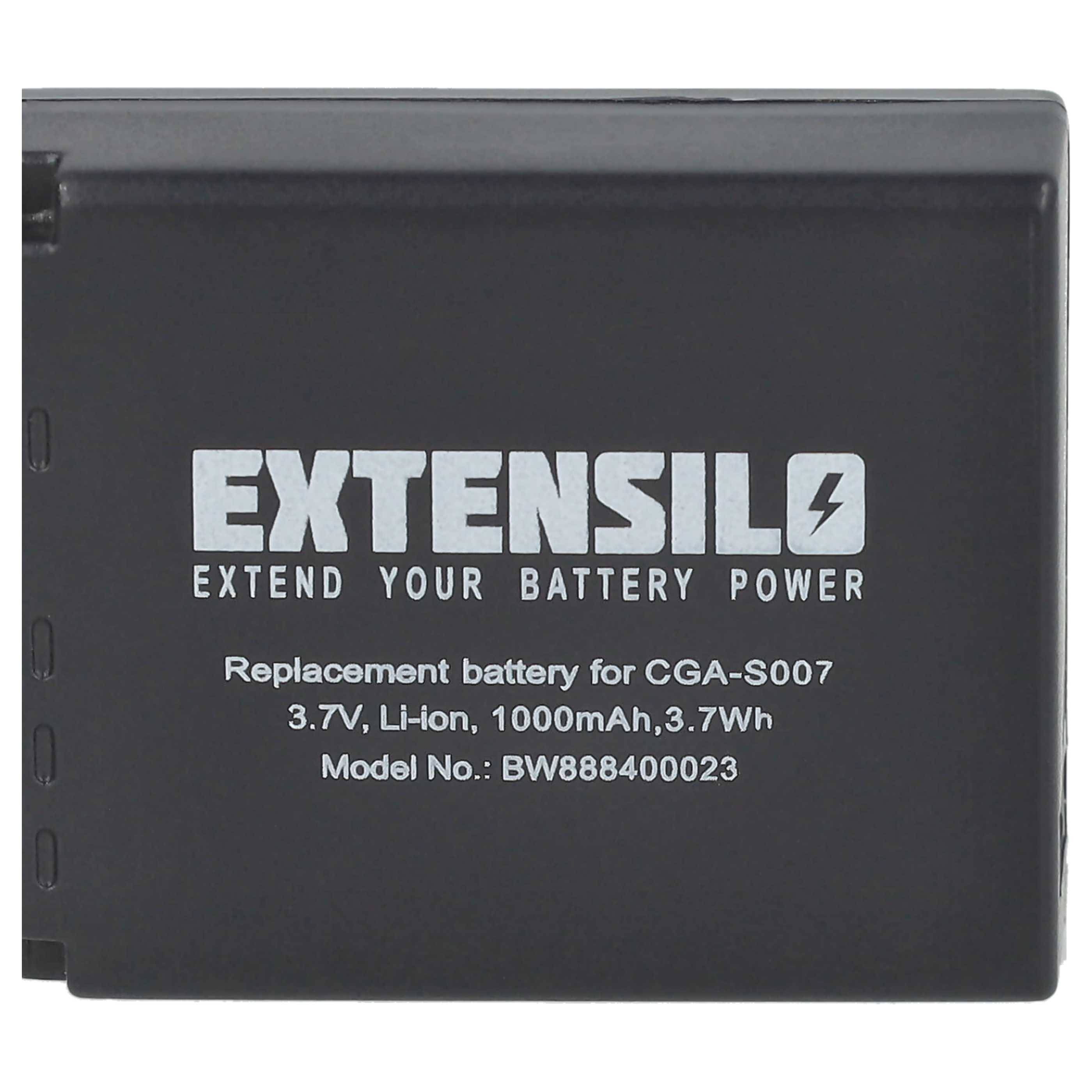 EXTENSILO 3x Akku Ersatz für Panasonic CGA-S007E, CGA-S007A/B, CGA-S007, CGA-S007A/1B für Kamera (1000 mAh, 3,7 V, Li-Ion)