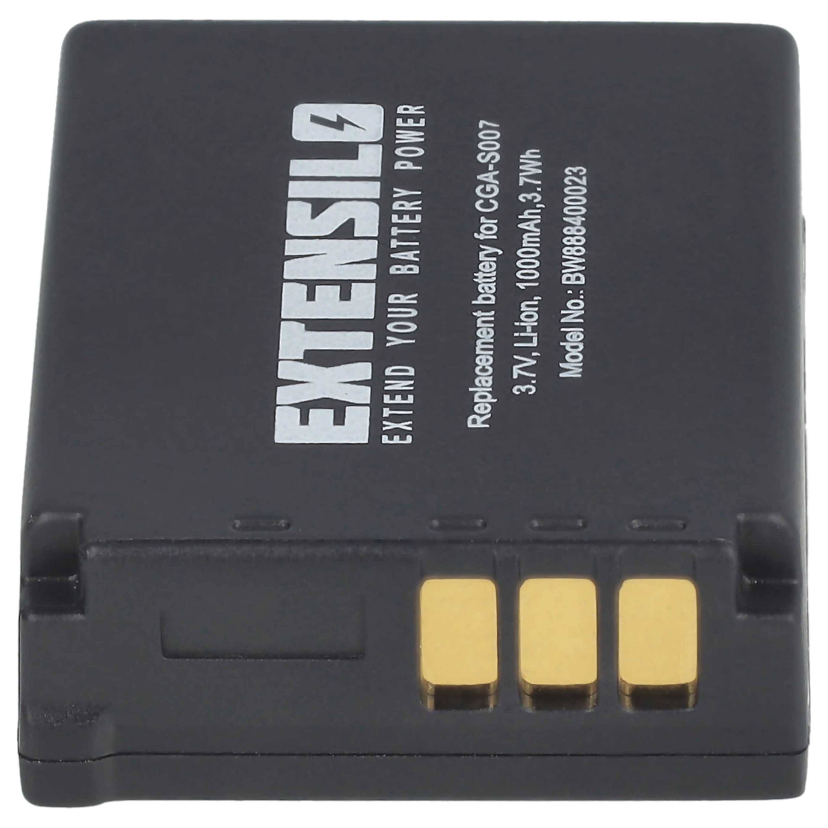 EXTENSILO 3x Akku Ersatz für Panasonic CGA-S007E, CGA-S007A/B, CGA-S007, CGA-S007A/1B für Kamera (1000 mAh, 3,7 V, Li-Ion)