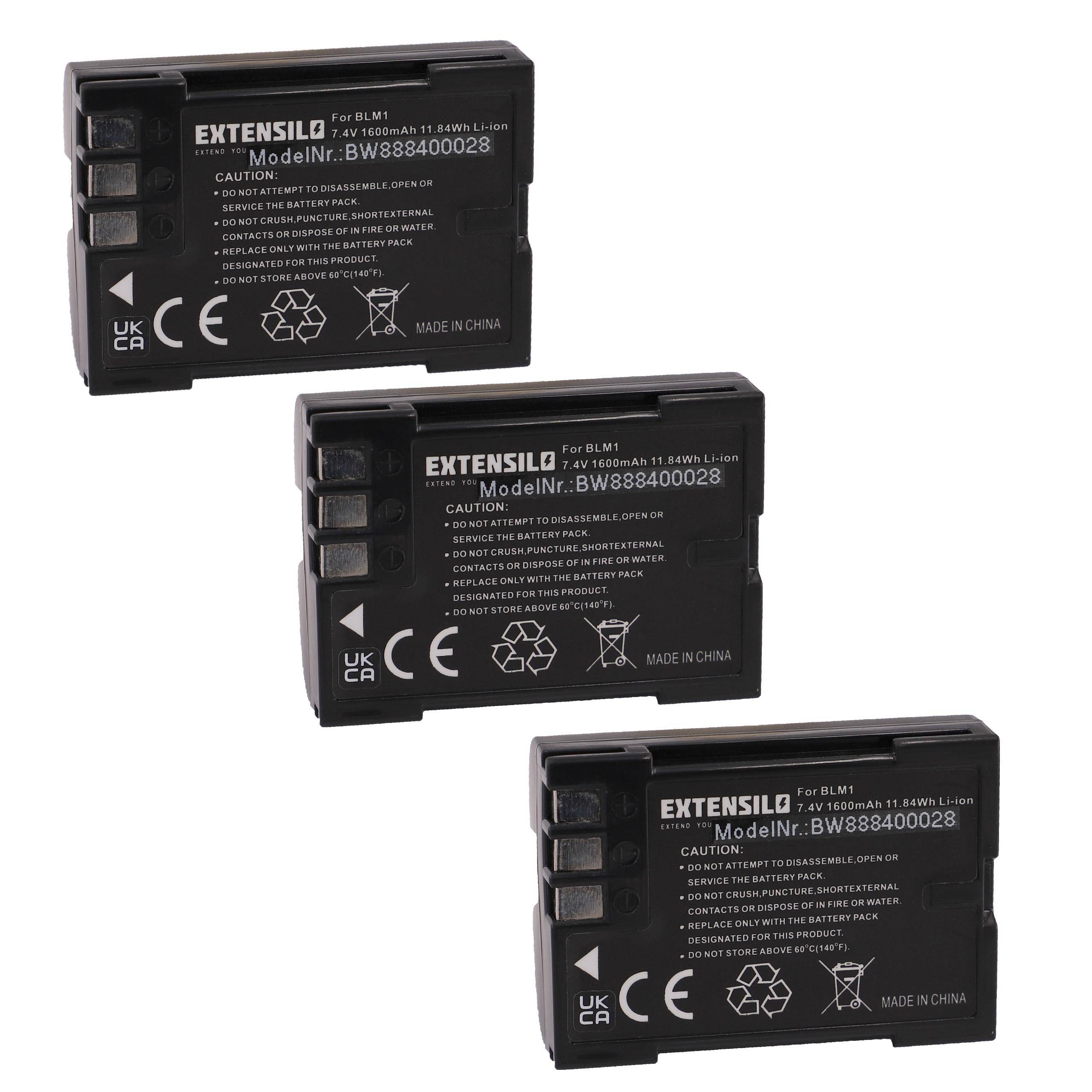 Drei schwarze Batterien mit der Bezeichnung „Extensilo