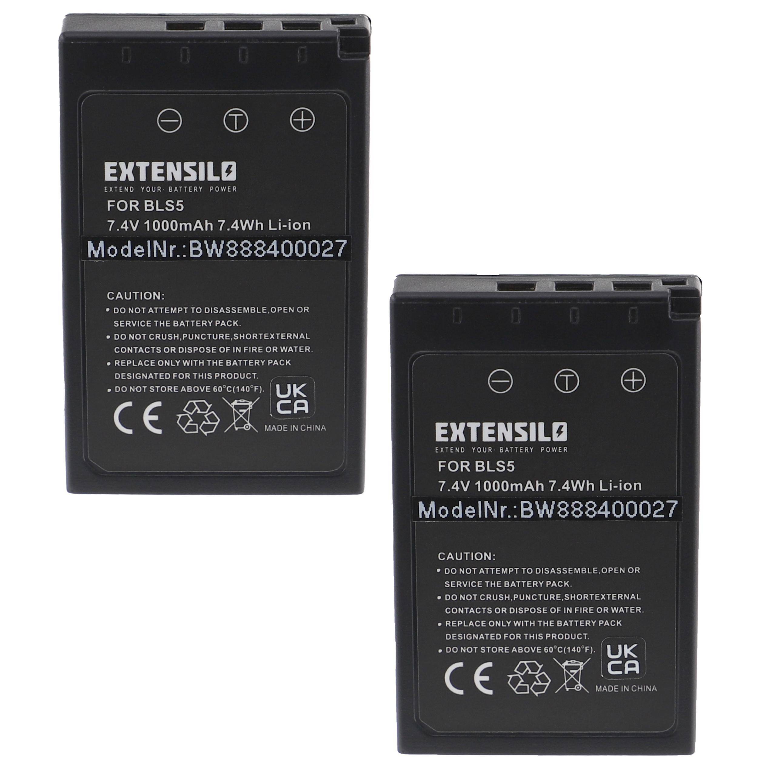 EXTENSILO 2x Akku Ersatz für Olympus PS-BLS5, BLS50, BLS-5, BLS-50 für Kamera (1000 mAh, 7,4 V, Li-Ion), Infochip