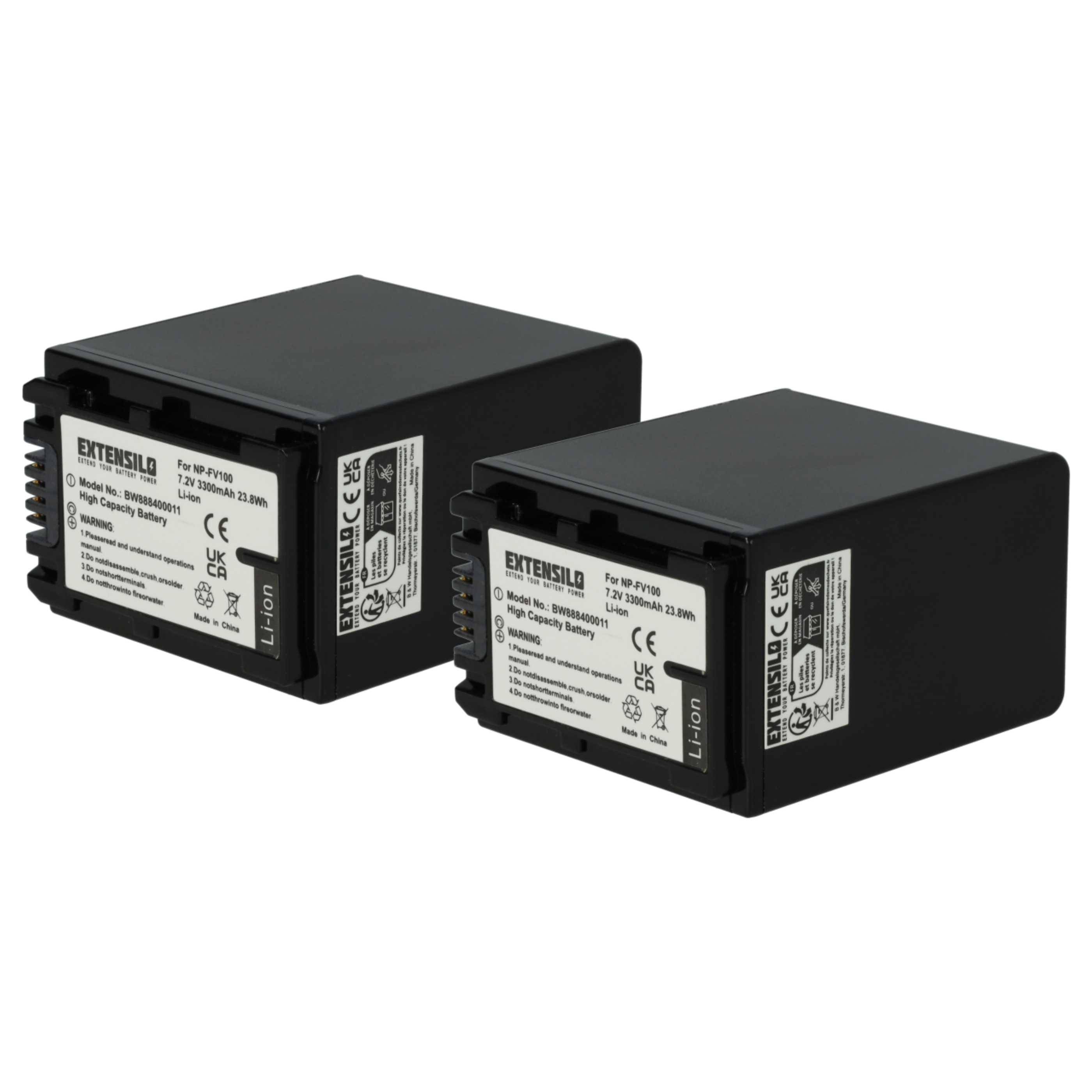 EXTENSILO 2x Akku kompatibel mit Sony HDR-XR100, HDR-UX7, HDR-UX5E, HDR-XR100E, HDR-UX7E, HDR-UX9E Kamera (3300 mAh, 7,4 V, Li-Ion)