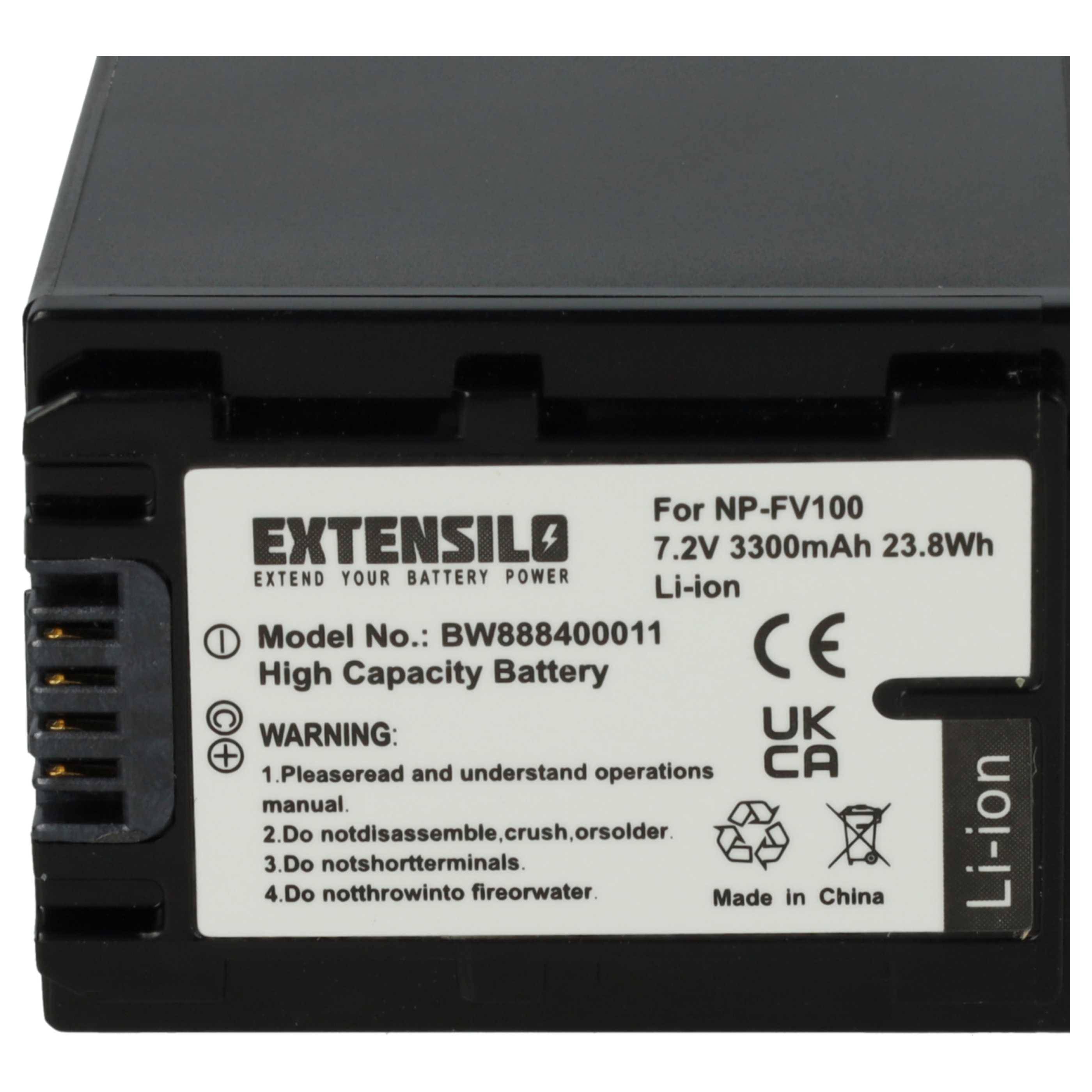 EXTENSILO 3x Akku kompatibel mit Sony HDR-CX260VE, HDR-CX280E, HDR-CX220ER, HDR-CX220ES, HDR-CX250E Kamera (3300 mAh, 7,4 V, Li-Ion)