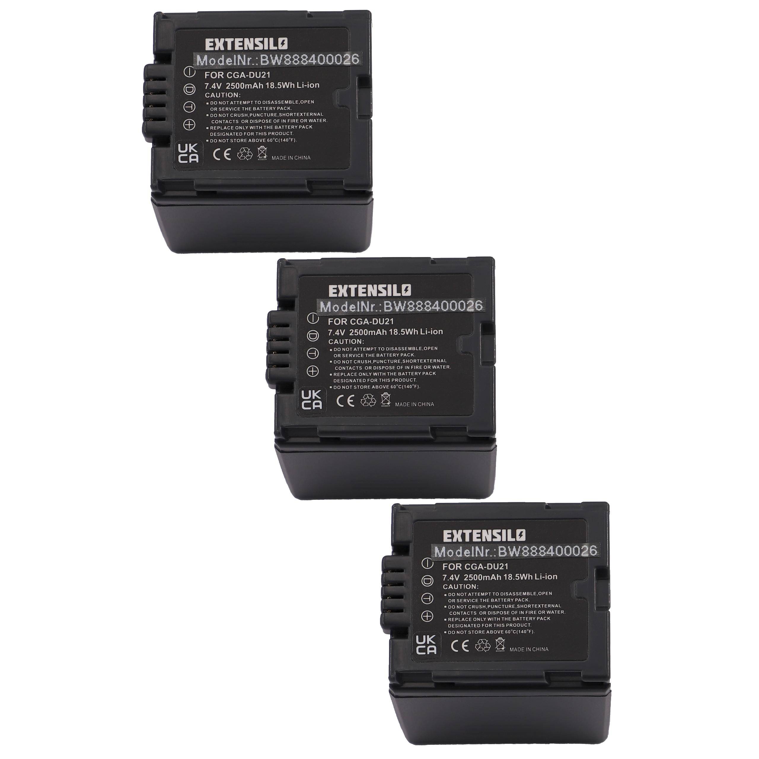 EXTENSILO 3x Akku kompatibel mit Panasonic NV-GS10, NV-GS120, NV-GS140, NV-GS150 Kamera (2500mAh, 7,4V, Li-Ion)