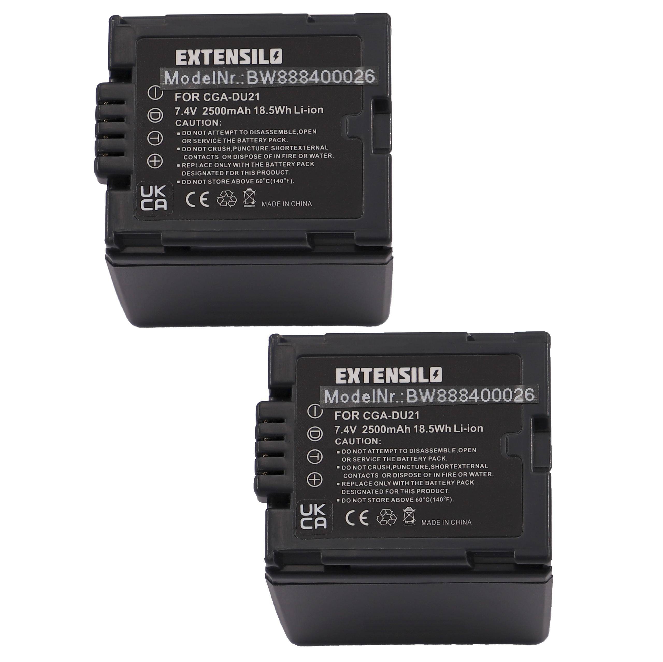 EXTENSILO 2x Akku kompatibel mit Panasonic NV-GS27, NV-GS280, NV-GS300, NV-GS30 Kamera (2500mAh, 7,4V, Li-Ion)