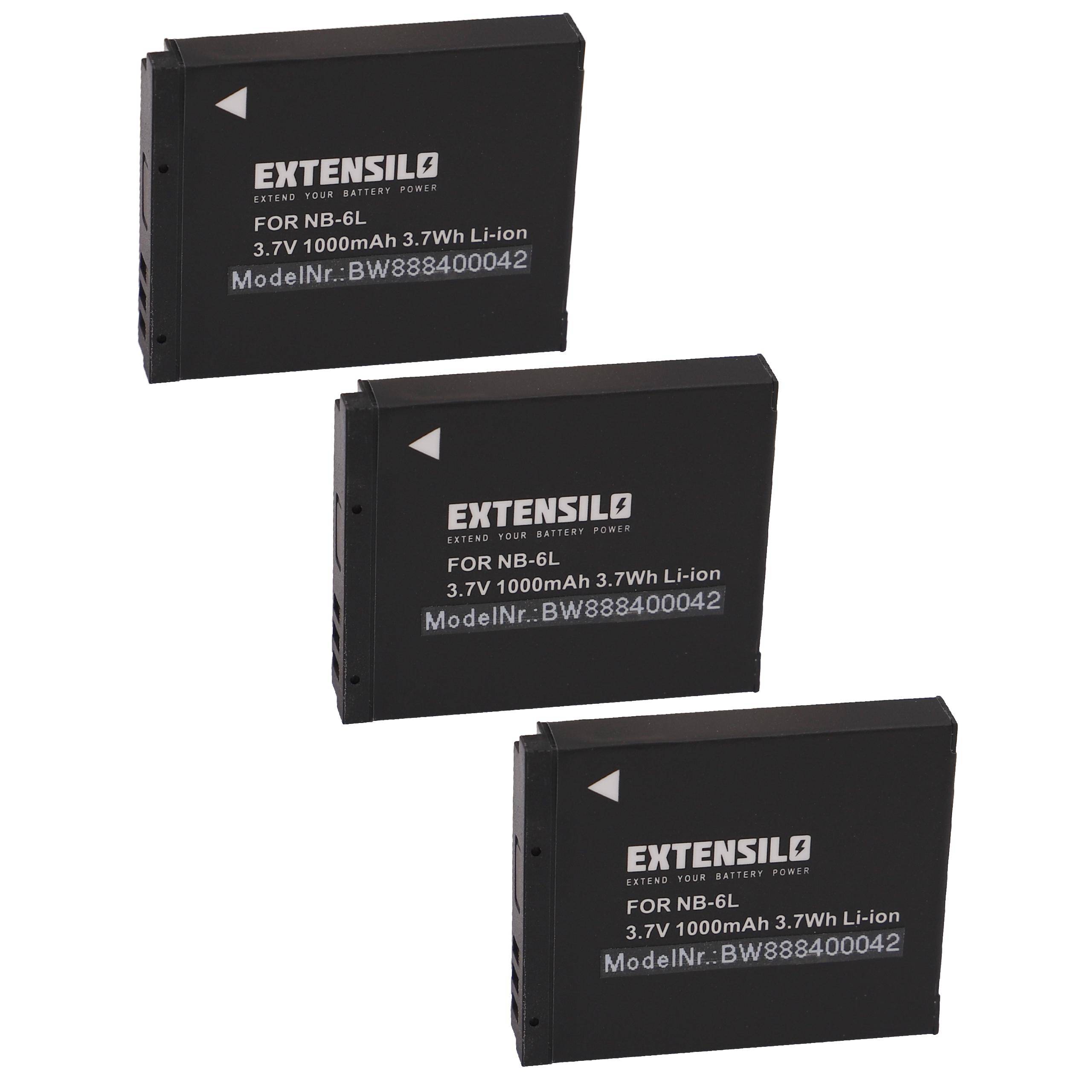 EXTENSILO 3x Akku kompatibel mit Canon PowerShot SX240 HS, SX240HS, SX260 HS, SX280 HS, SX270 HS, SX260HS Kamera (1000 mAh, 3,7 V, Li-Ion)