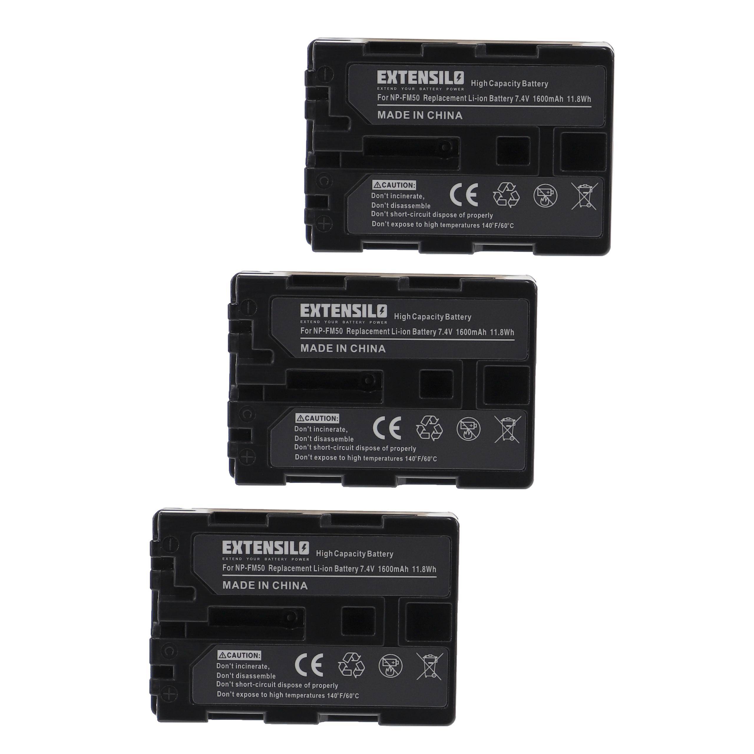 EXTENSILO 3x Akku kompatibel mit Sony DCR-DVD101E, DCR-DVD200E, DCR-DVD101, DCR-DVD200, DCR-DVD201 Kamera (1600 mAh, 7,4 V, Li-Ion)