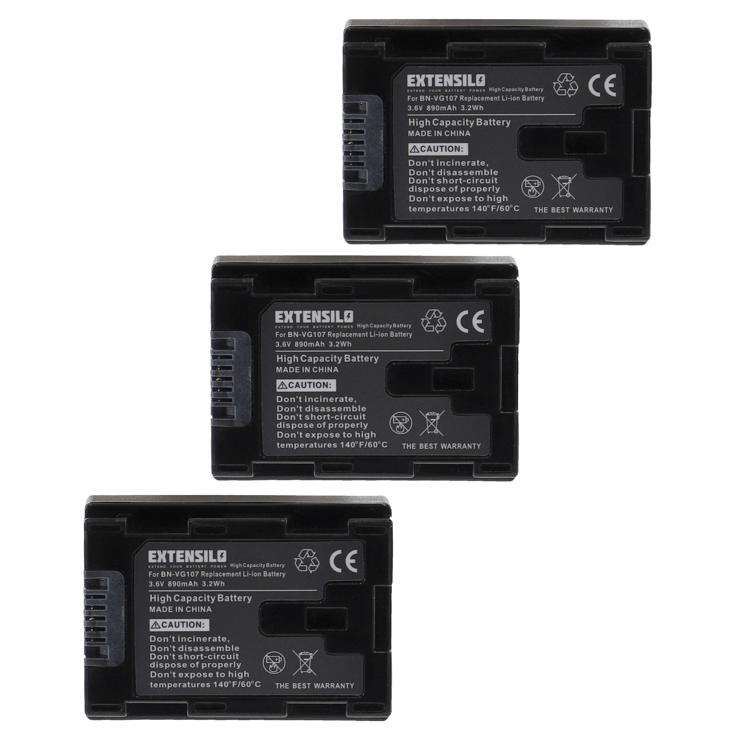 EXTENSILO 3x Akku kompatibel mit JVC GZ-MS215SEU, GZ-MS216BEU, GZ-MS216REU, GZ-MS216, GZ-MS216AEU Kamera (890 mAh, 3,6 V, Li-Ion)