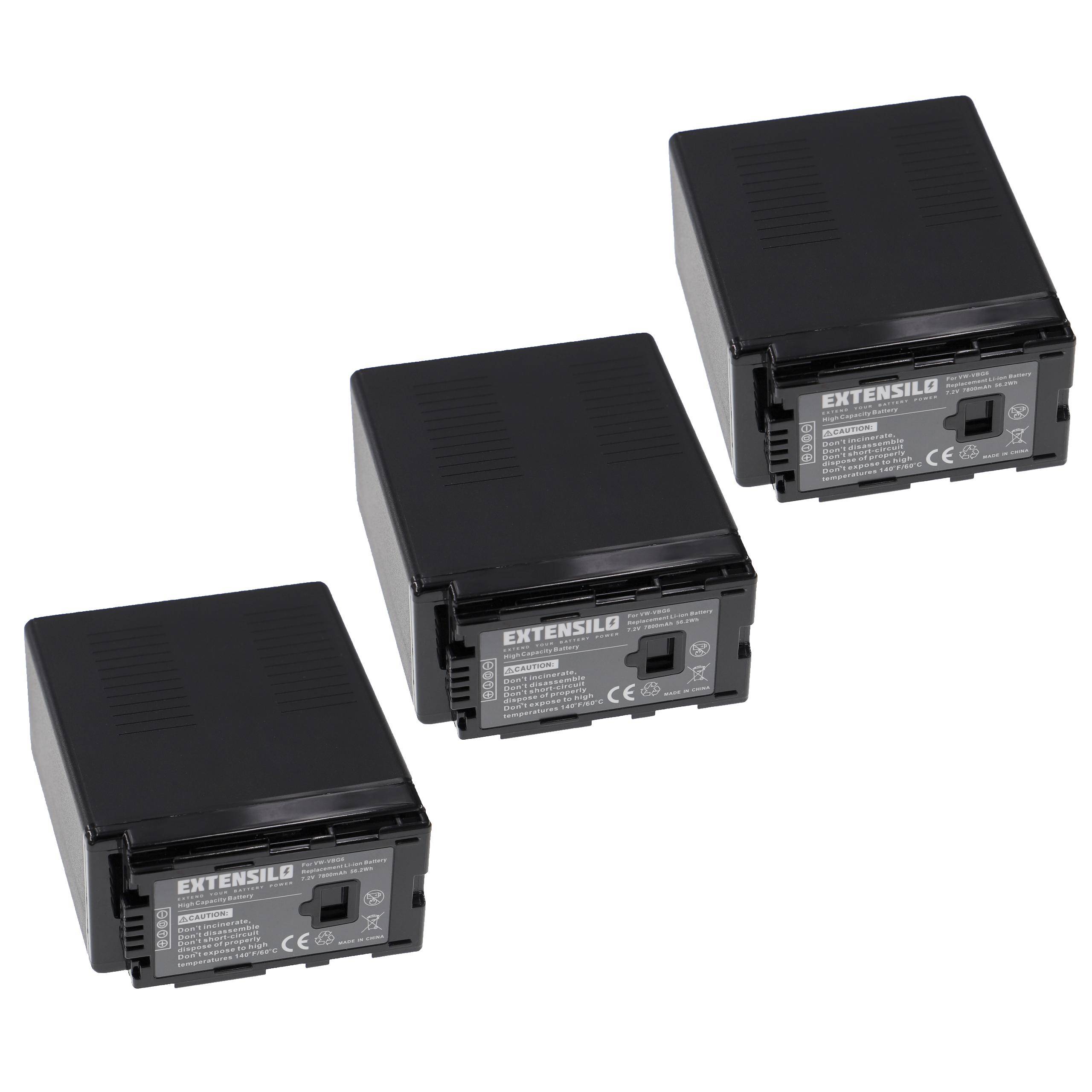 EXTENSILO 3x Akku kompatibel mit Panasonic SDR-H50, SDR-H68GK, SDR-H40, SDR-H48GK, SDR-H258GK, SDR-H60 Kamera (7800 mAh, 7,2 V, Li-Ion)
