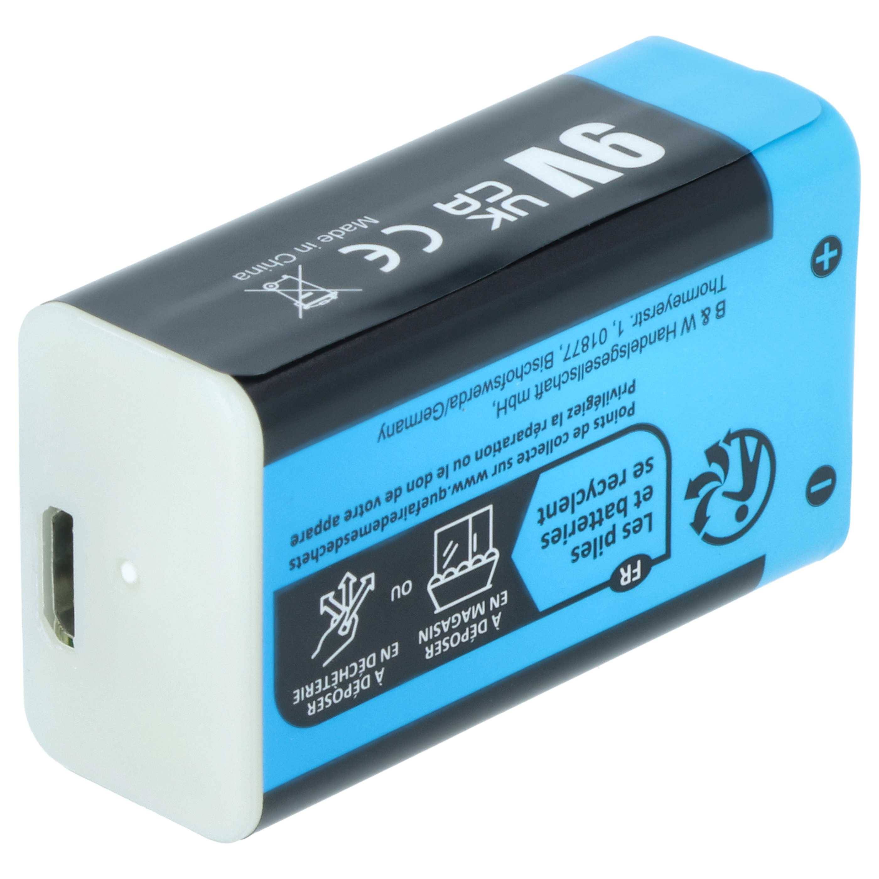 EXTENSILO 4x 9V-Akku Block für diverse Geräte (1 Ah, 9 V, Li-Ion), ready-to-use, mit Micro USB Buchse