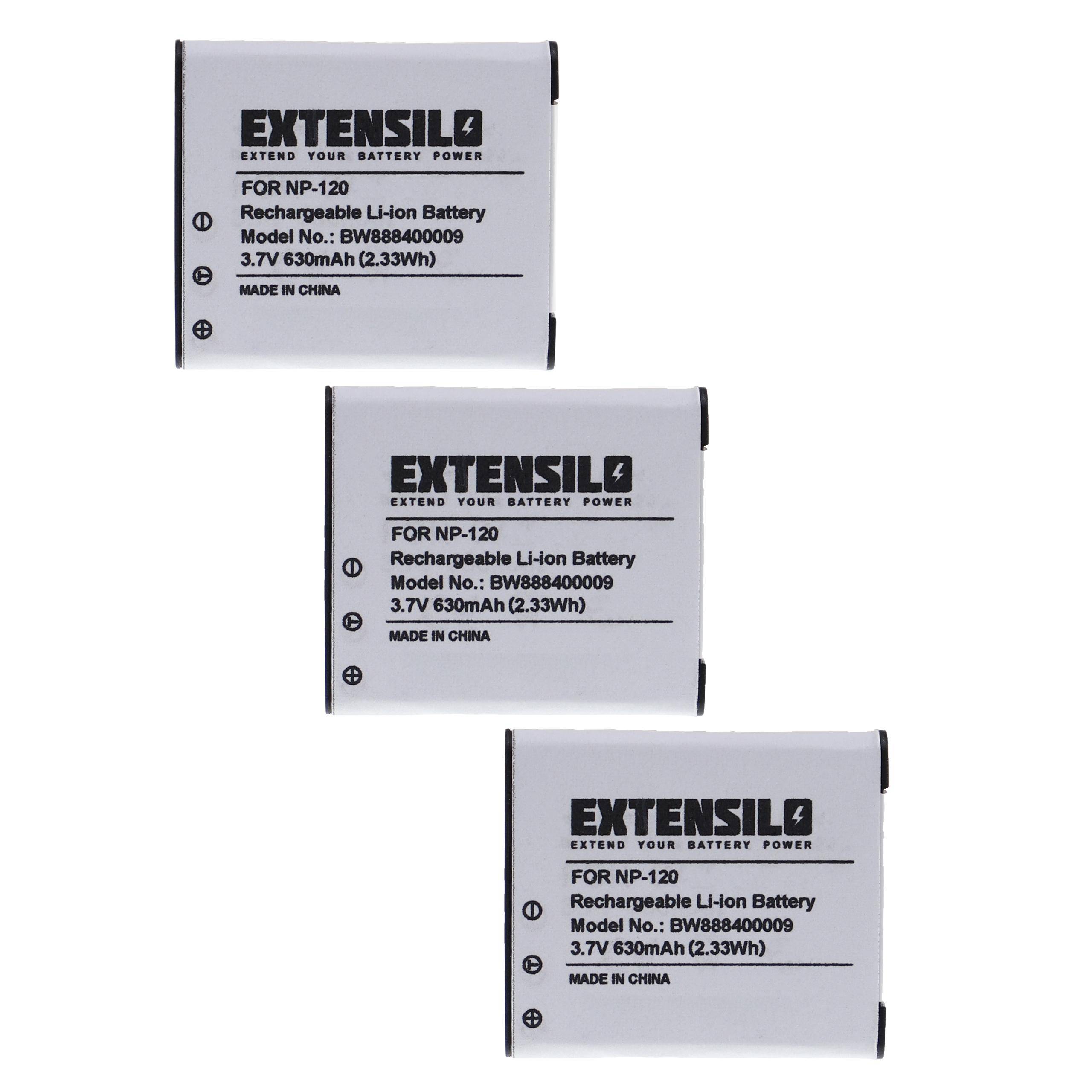 EXTENSILO 3x Akku kompatibel mit Casio Exilim EX-ZS15, EX-ZS10SR, EX-ZS20 Kamera (630 mAh, 3,7 V, Li-Ion)
