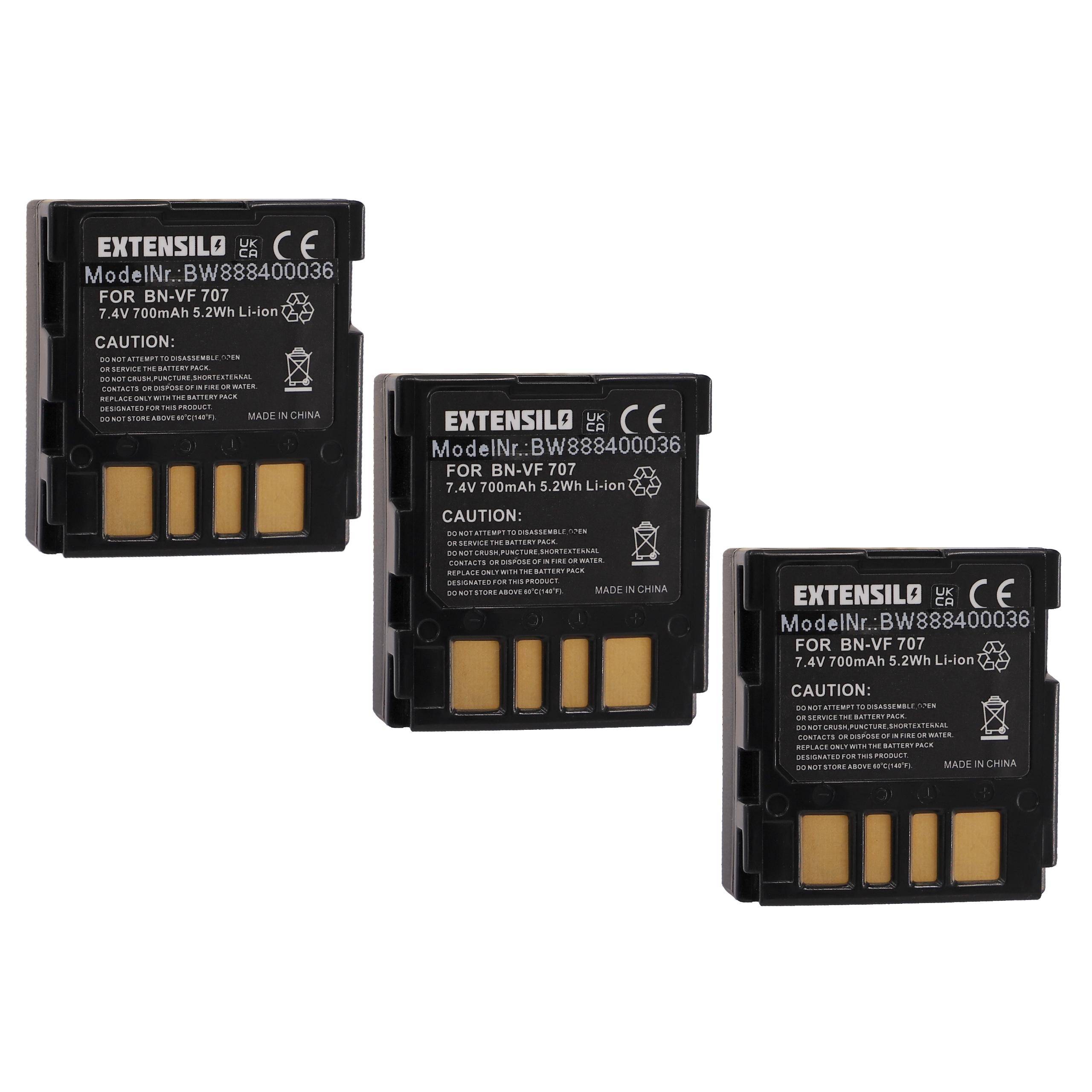 EXTENSILO 3x Akku kompatibel mit JVC GR-D245E, GR-D245, GR-D240EX, GR-D240EG, GR-D240E, GR-D240, GR-D239 Kamera (700 mAh, 7,4 V, Li-Ion)