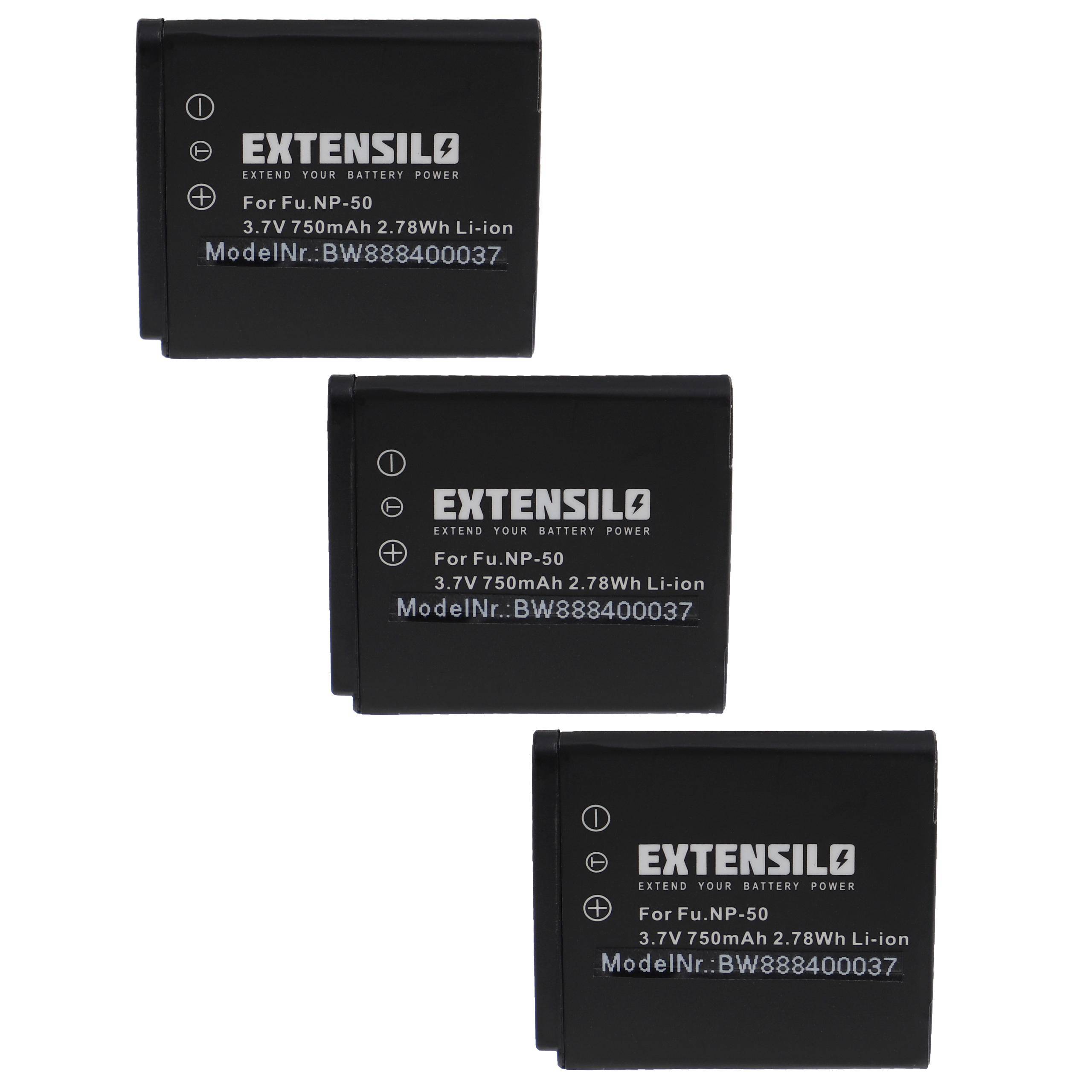EXTENSILO 3x Akku kompatibel mit Fujifilm FinePix F60, F60fd, F550 EXR, F70, F600 EXR, F600EXR, F660EXR Kamera (750 mAh, 3,7 V, Li-Ion)