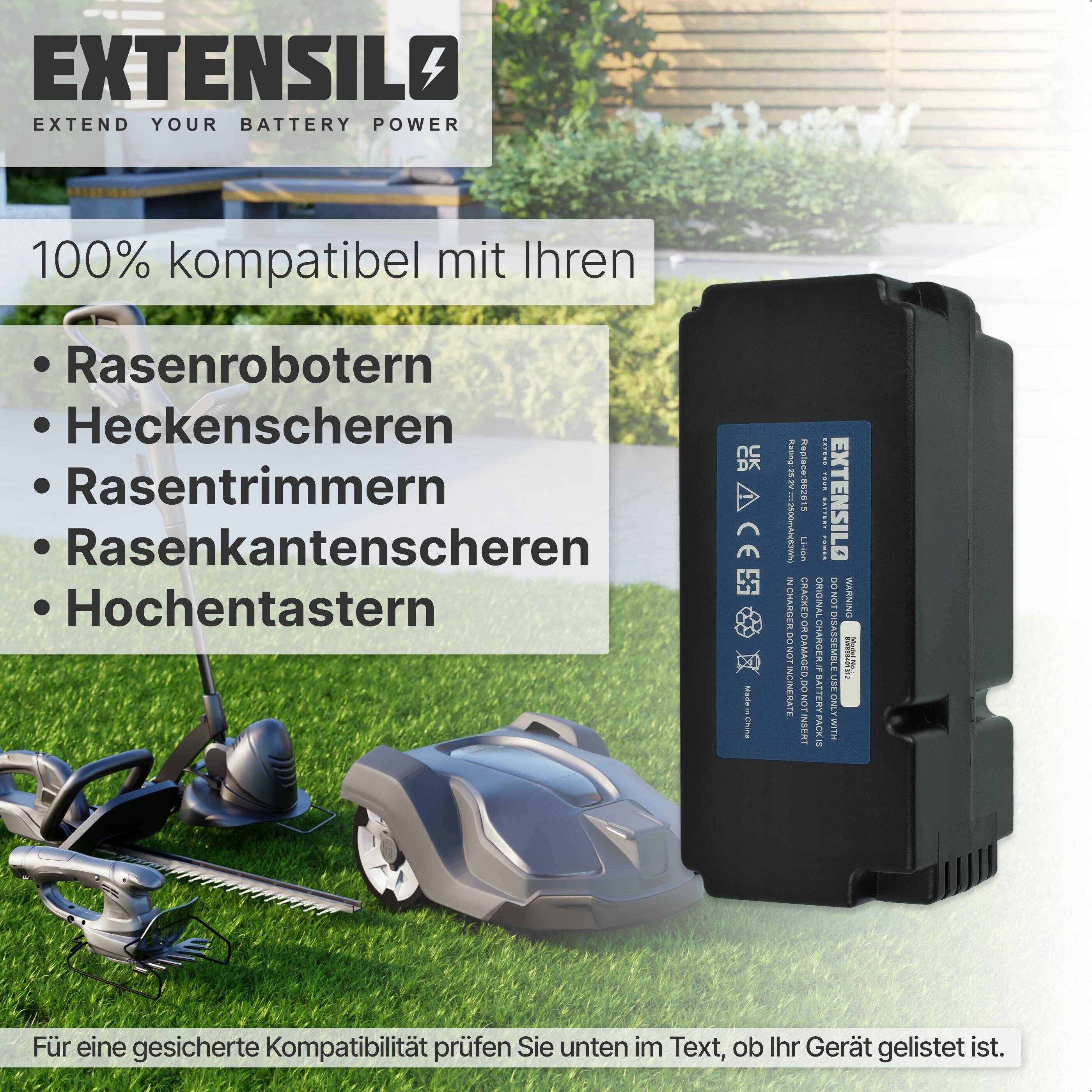 EXTENSILO Akku kompatibel mit Mr.Gardener MR 600, MR 400, MR 1200, MR 1000 Rasenmäher (2500mAh, 25,2V, Li-Ion)