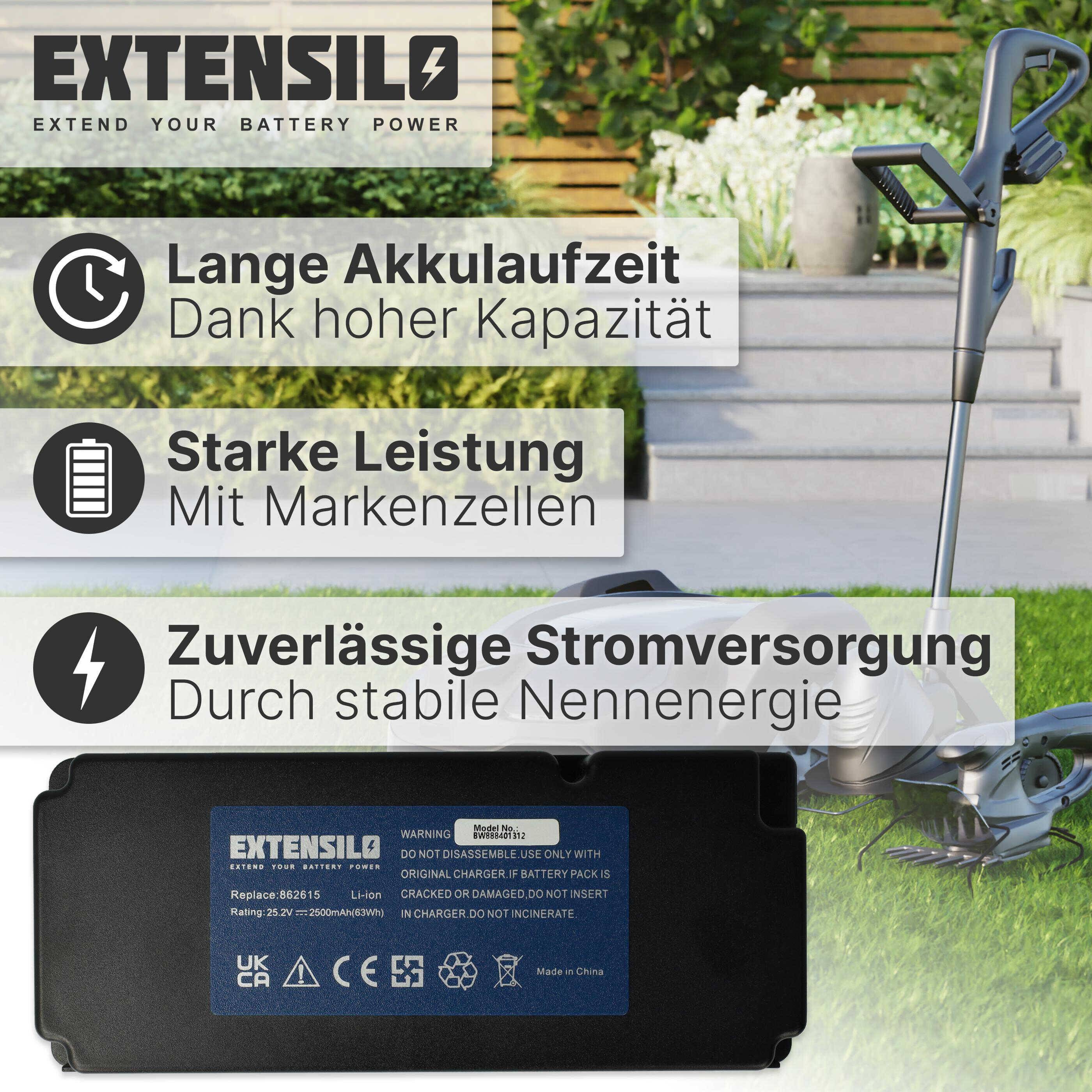 EXTENSILO Akku Ersatz für 862601, 862615, 862617, 862618, 0862622, 0862622001 für Rasenmäher Rasenroboter (2500mAh, 25,2V, Li-Ion)