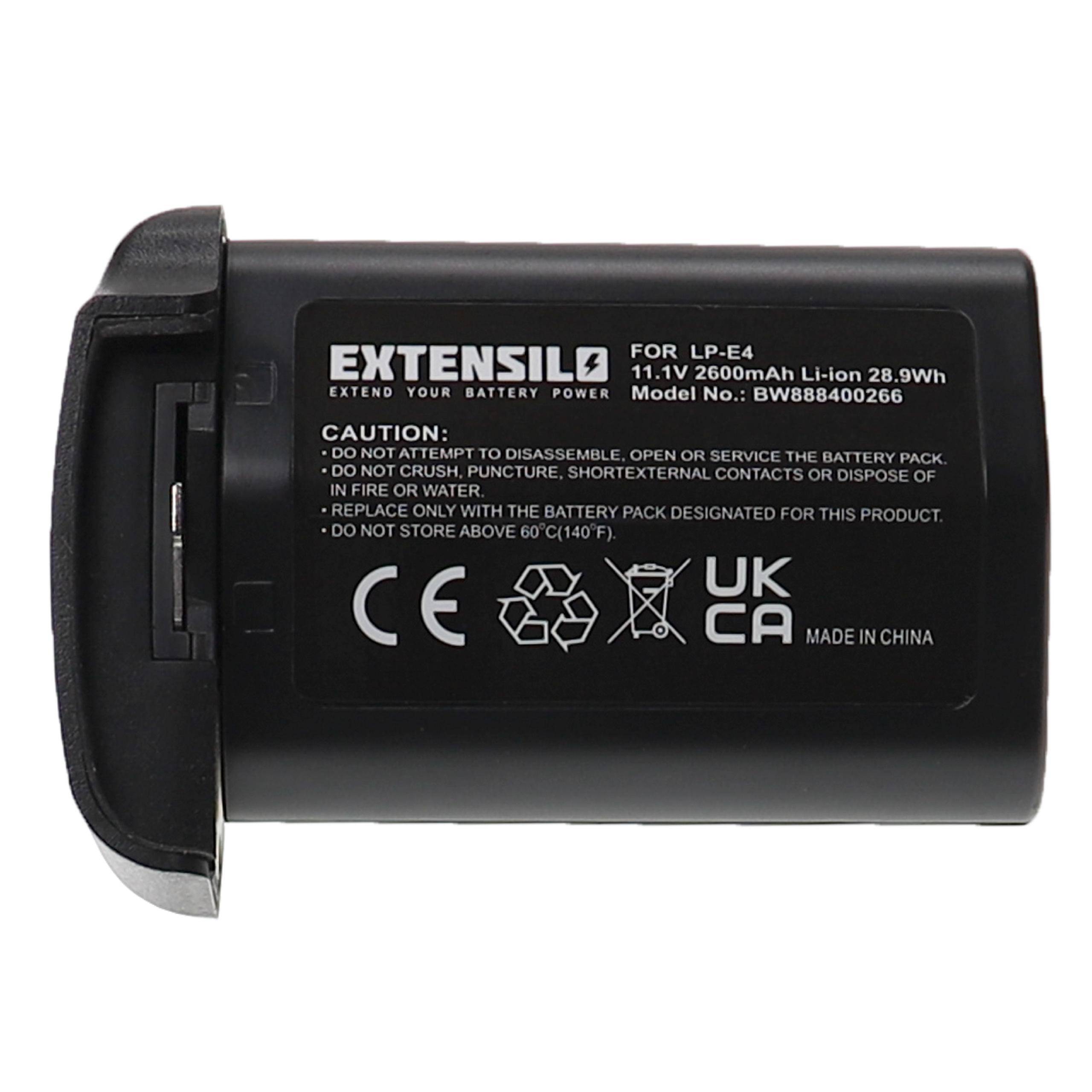 EXTENSILO Akku Ersatz für Canon LP-E4N, LP-E4 für Kamera (2600 mAh, 11,1 V, Li-Ion)