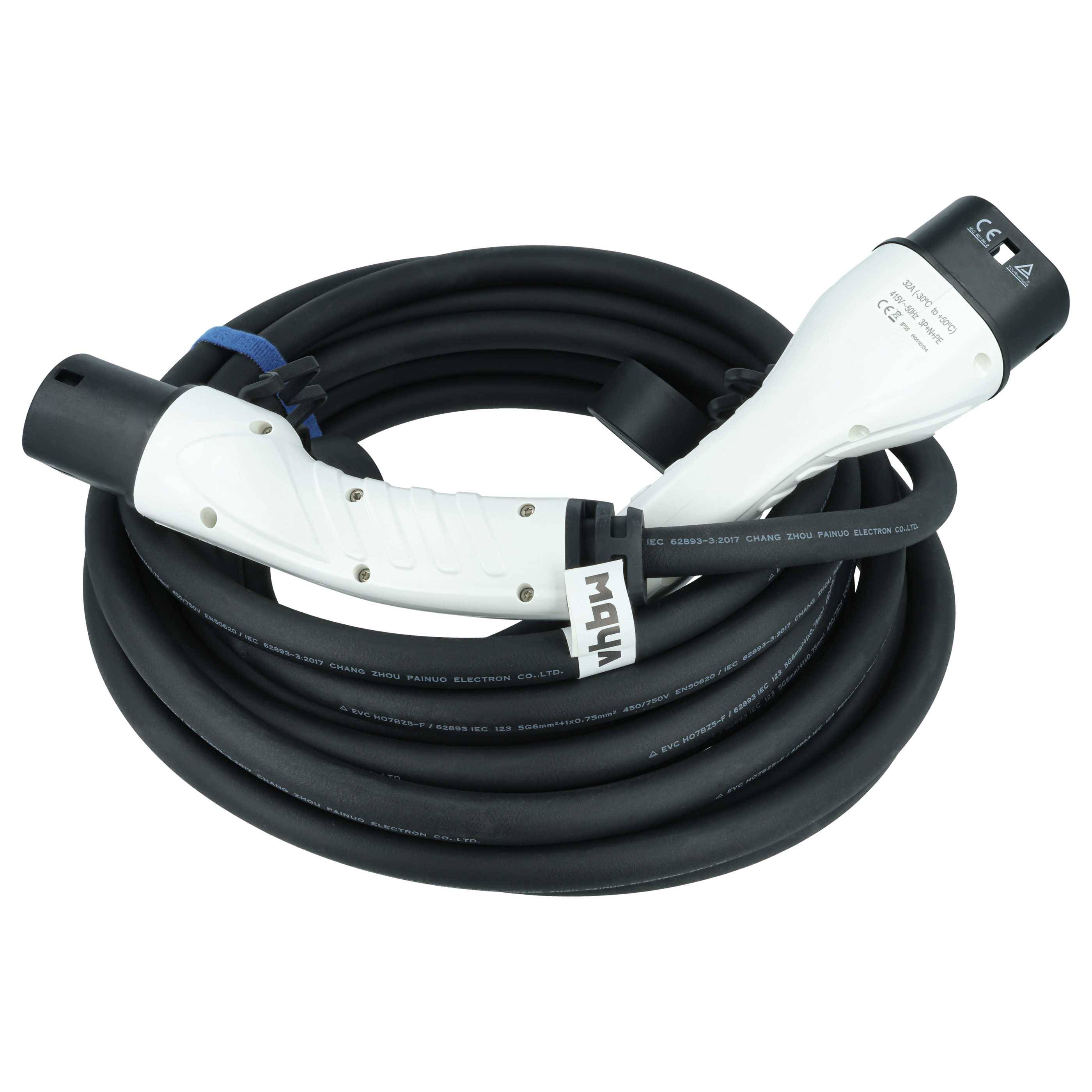 vhbw Typ 2 Ladekabel 22 kW 32 A 3-phasig 10 m für E-Auto - Kabel für Wallbox & Ladestation