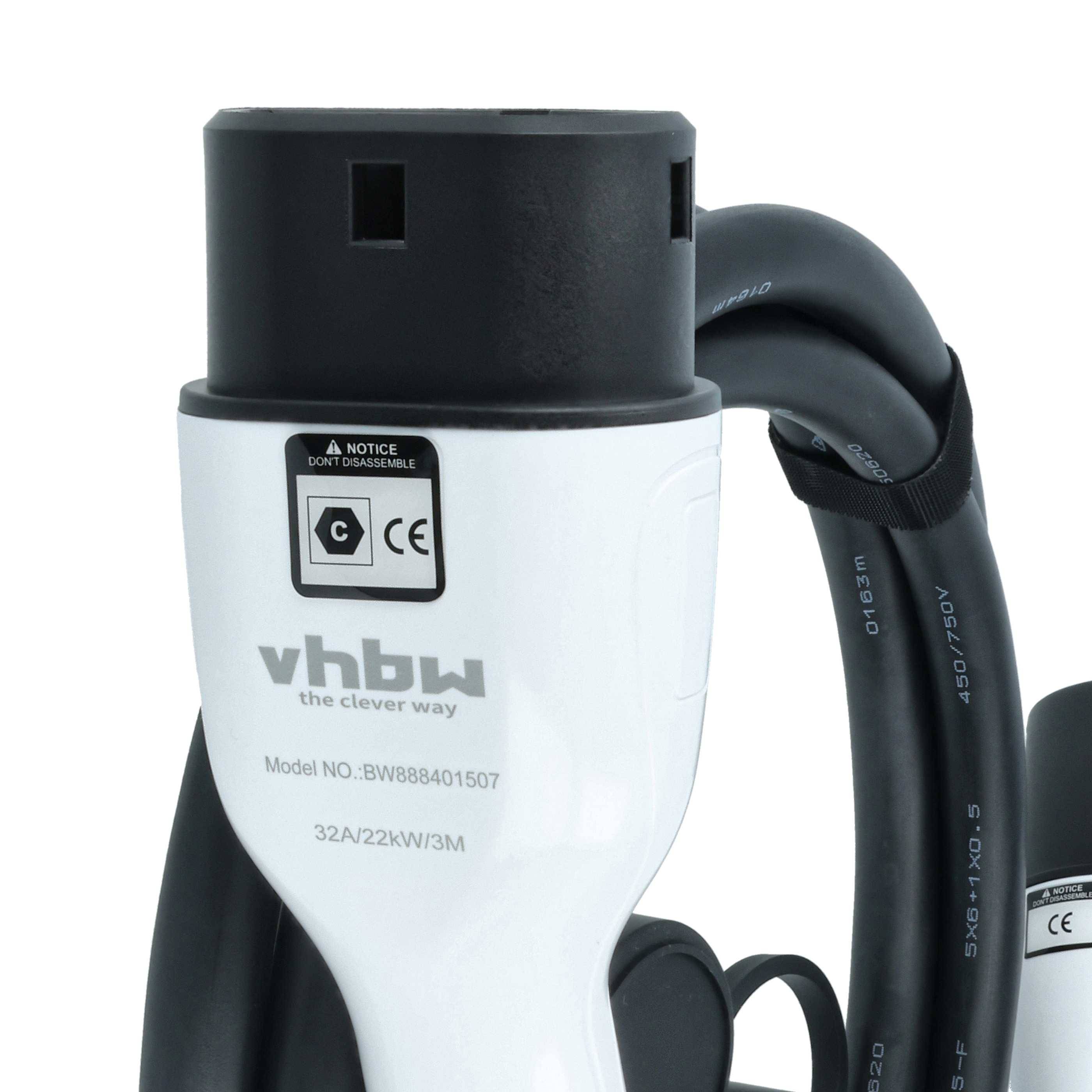 vhbw Typ 2 Ladekabel 22 kW 32 A 3-phasig 3 m für E-Auto - Kabel für Wallbox & Ladestation