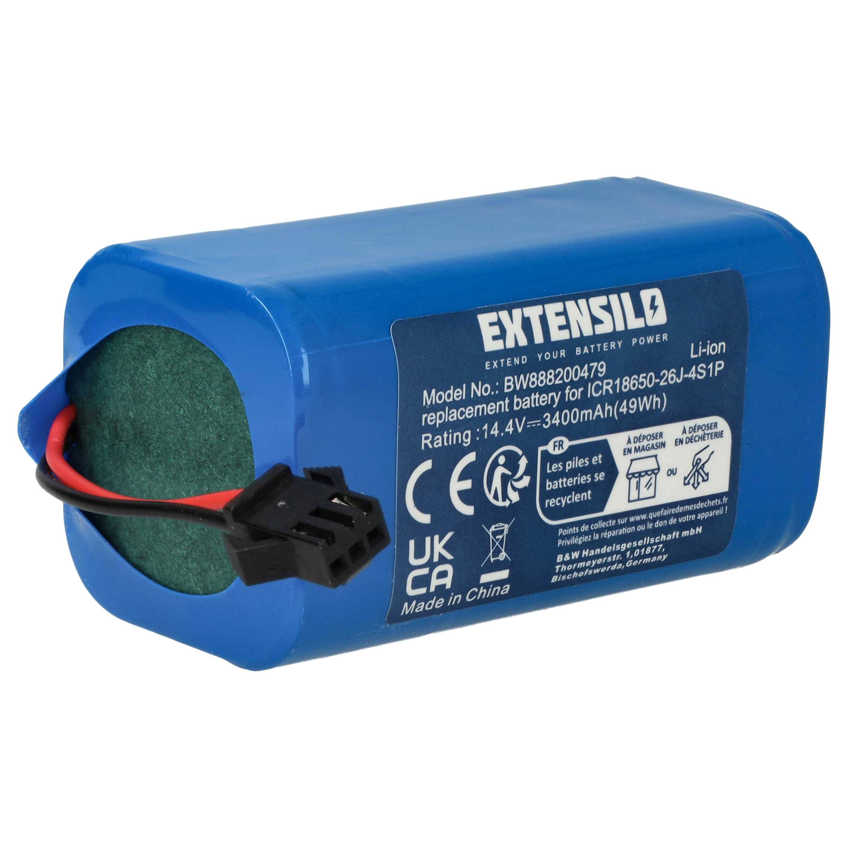 EXTENSILO Akku kompatibel mit Tesvor X500, V300, X586, X500 Pro, X583, X580R, X580, V6 Saugroboter Blau (3400 mAh, 14,4 V, Li-Ion)