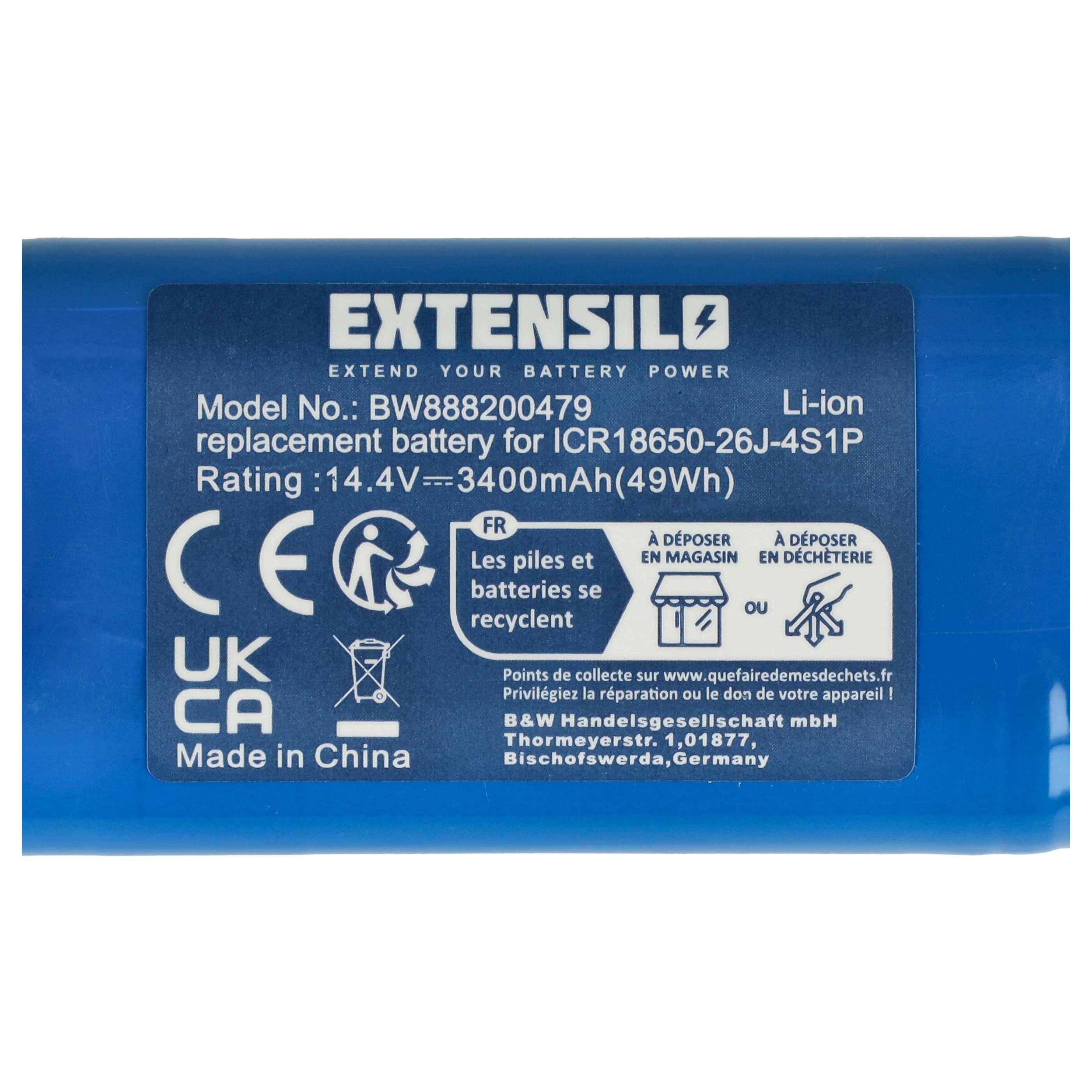 EXTENSILO Akku kompatibel mit Tesvor X500, V300, X586, X500 Pro, X583, X580R, X580, V6 Saugroboter Blau (3400 mAh, 14,4 V, Li-Ion)