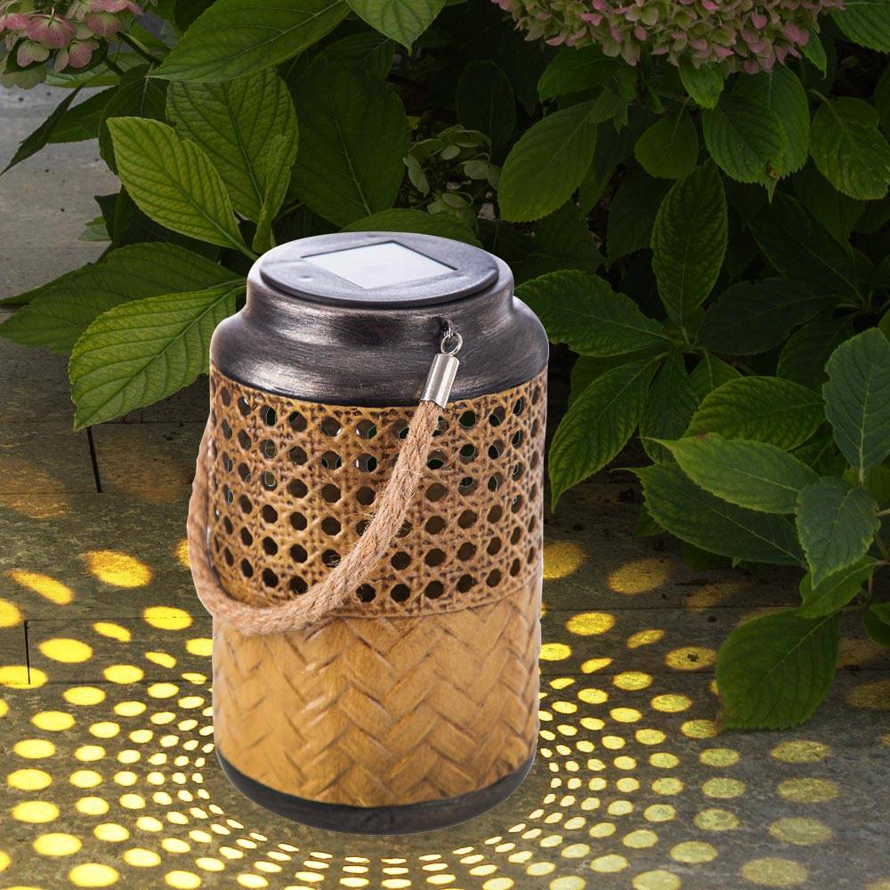 Outdoorleuchte Solar Laterne Bambus Außen Boho Deko Solarleuchte Solarlaternen für Außen Garten, hängend stehend, LED, DxH 12 x 16 cm