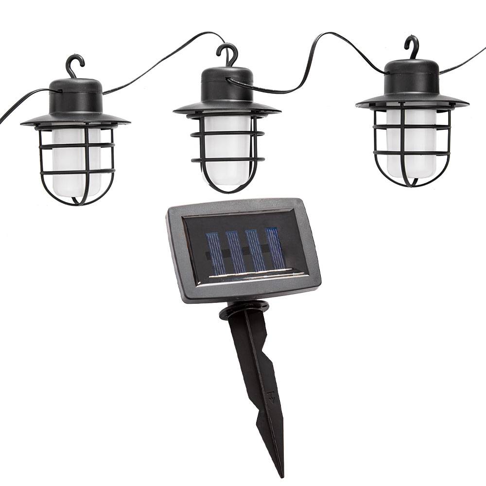 LED Solar Lichterkette Aussen Solarlampe Garten Dekoration Retro Stil, Flammeneffekt, Akku Erdspieß, schwarz, 6x LED warmweiß, DxL 8x200 cm