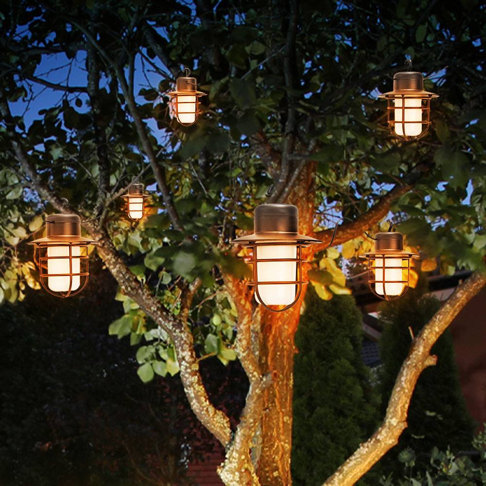 LED Solar Lichterkette Aussen Solarlampe Garten Dekoration Retro Stil, Flammeneffekt, Akku Erdspieß, schwarz, 6x LED warmweiß, DxL 8x200 cm