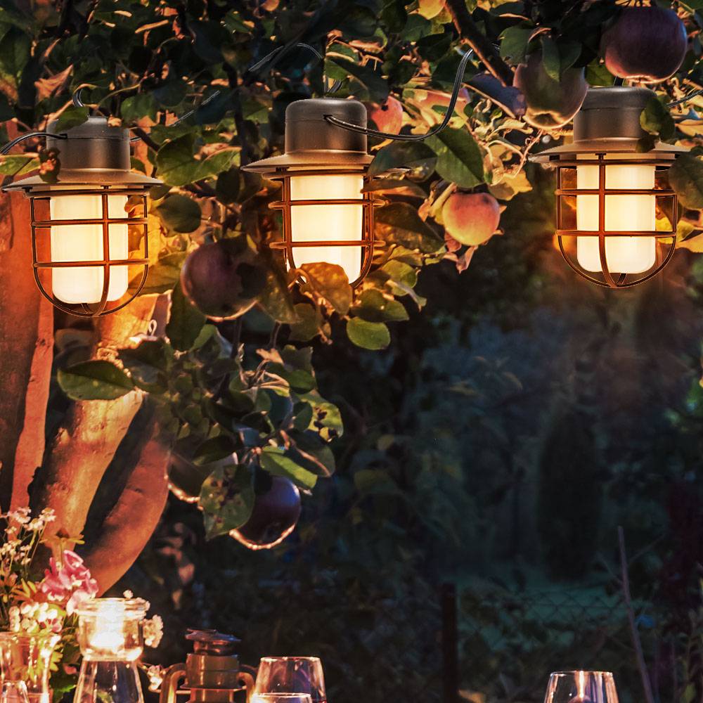 Solarlampe LED Solar Lichterkette Aussen Garten Flammeneffekt, Akku Erdspieß, schwarz, 6x LED warmweiß, DxL 8x200 cm, 2er Set