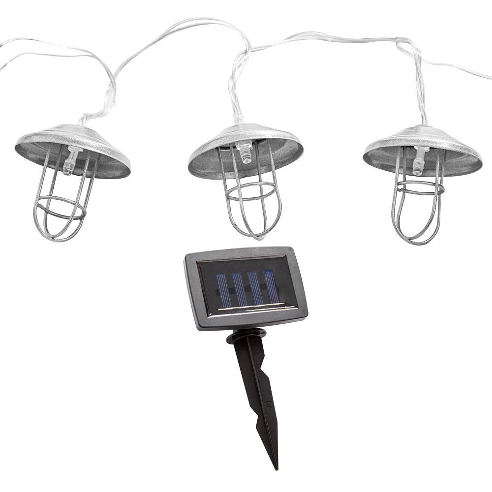 LED Solar Lichterkette Aussen Solarlampe Garten Dekoration Landhaus Stil, Akku Erdspieß, silber, 6x LED warmweiß, DxL 6x200 cm