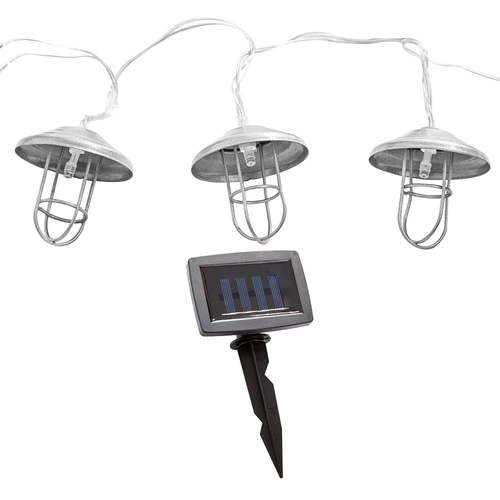 LED Solar Lichterkette Aussen Solarlampe Garten Dekoration Landhaus Stil, Akku Erdspieß, silber, 6x LED warmweiß, DxL 6x200 cm LED Solar Lichterkette Aussen Solarlampe Garten Dekoration Landhaus Stil, Akku Erdspieß, silber, 6x LED warmweiß, DxL 6x200 cm