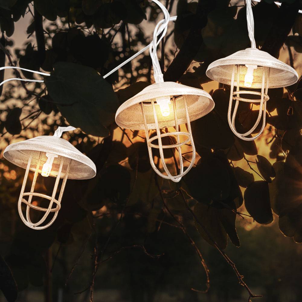 LED Solar Lichterkette Aussen Solarlampe Garten Dekoration Landhaus Stil, Akku Erdspieß, silber, 6x LED warmweiß, DxL 6x200 cm