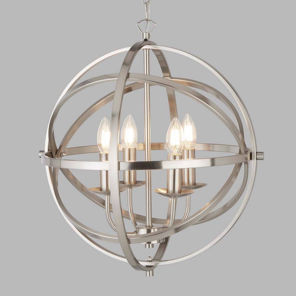 Orbit 4Flammiger Käfigrahmen Kugel Pendelleuchte, Satin Silber Satin Silver
