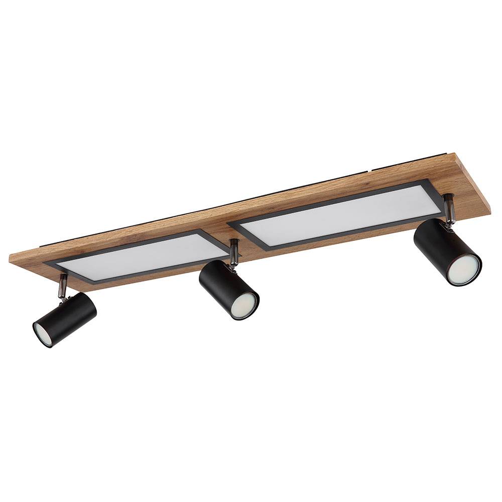 LED Deckenleuchte Deckenlampe Wohnzimmerleuchte Esszimmerlampe Küchenleuchte, Metall Holzoptik schwarz, Spots beweglich 3 Flammig, 24W 1500lm 3000K