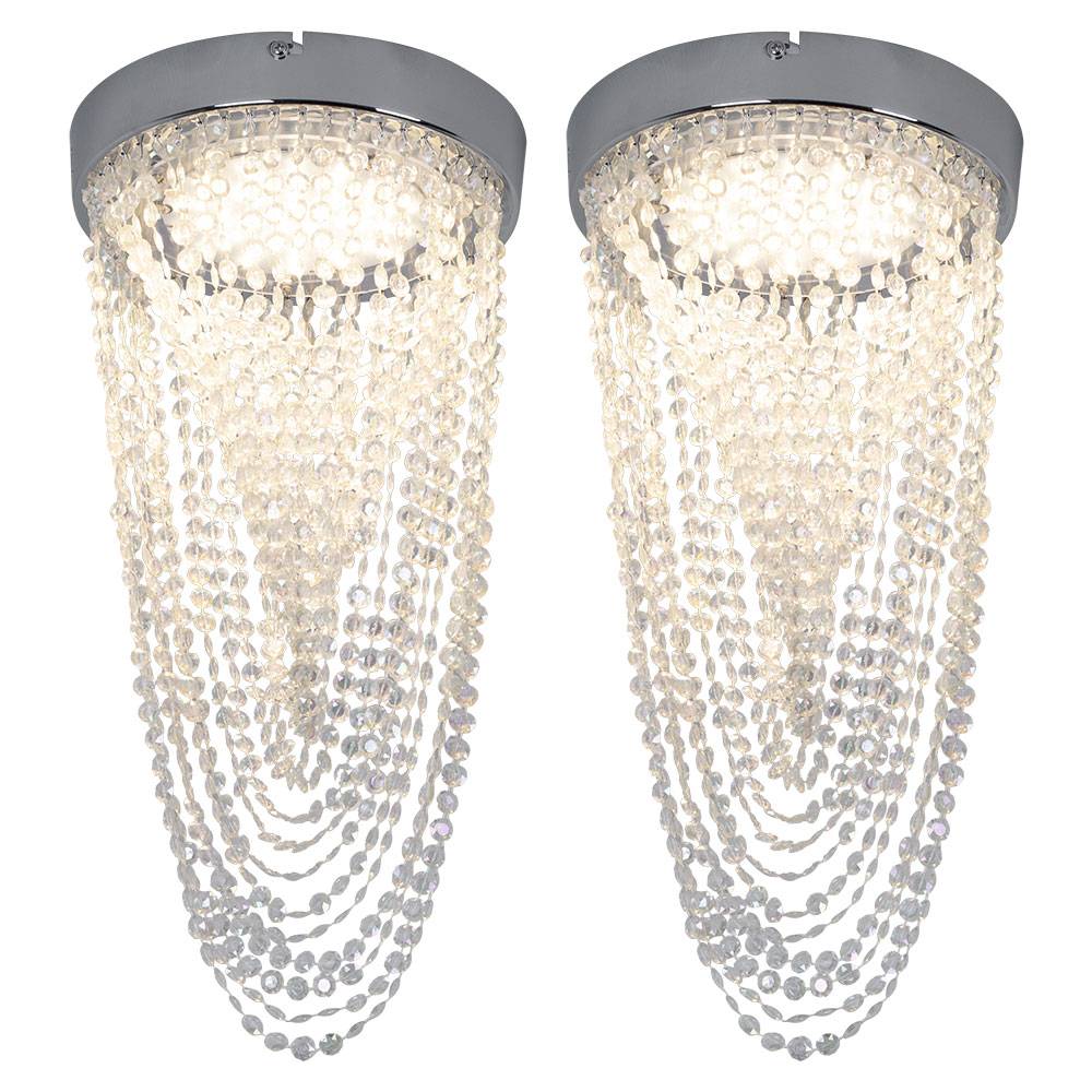 LED Kronleuchter Deckenleuchte Deckenlampe Kristallleuchte, Kristallbehang Chrom, 12W 910lm 3000K, DxH 20x34 cm, 2er Set