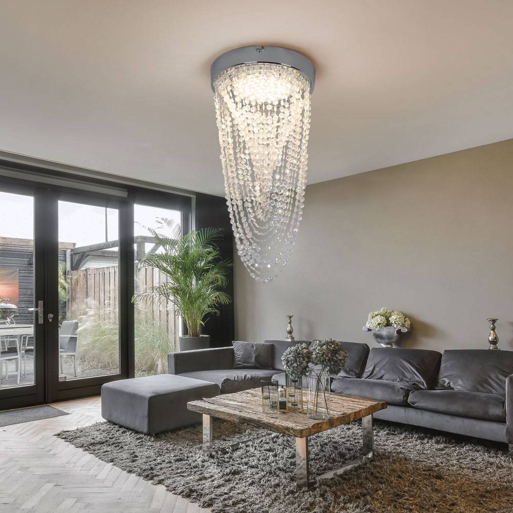 LED Kronleuchter Deckenleuchte Deckenlampe Kristallleuchte, Kristallbehang Chrom, 12W 910lm 3000K, DxH 20x34 cm, 2er Set