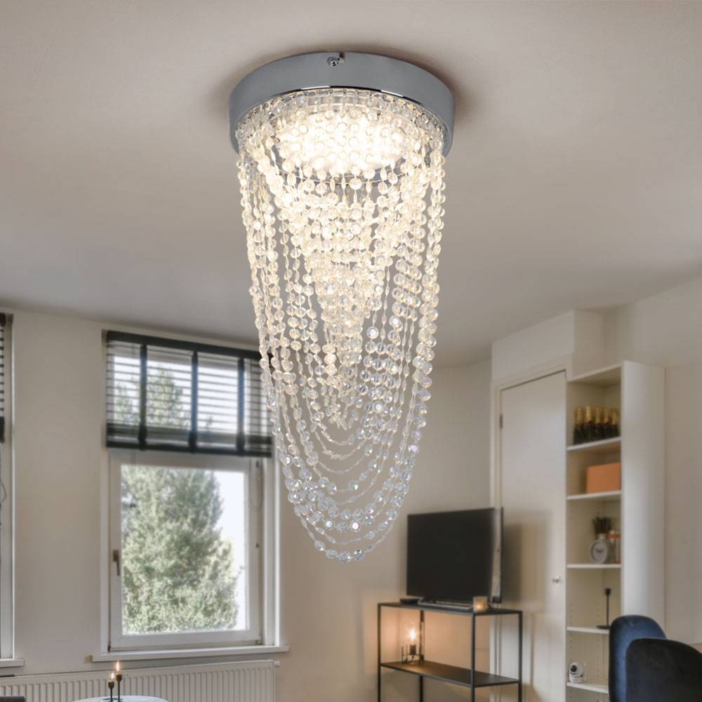 LED Kronleuchter Deckenleuchte Deckenlampe Kristallleuchte, Kristallbehang Chrom, 12W 910lm 3000K, DxH 20x34 cm, 2er Set