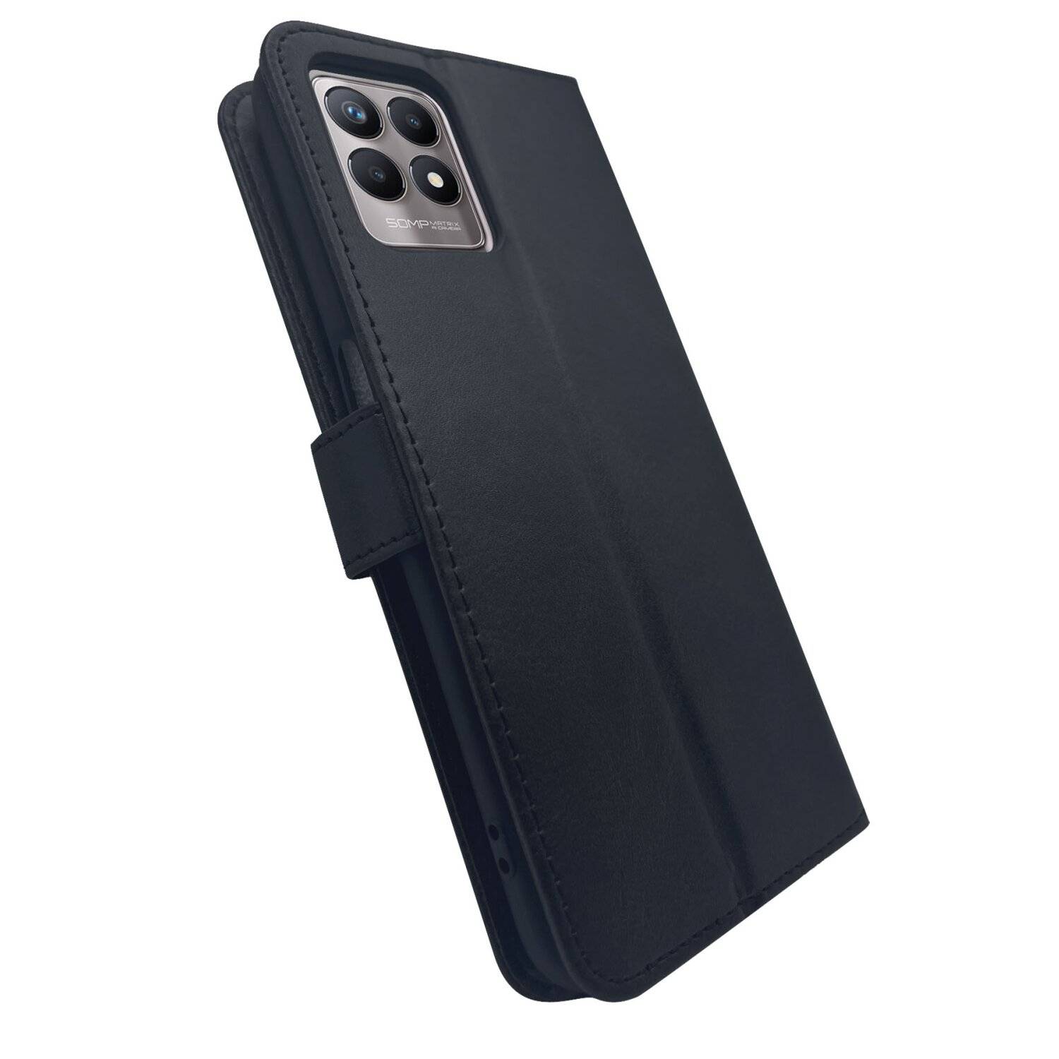 Buch Tasche "Smart" für Realme 8i Handy Hülle Etui Brieftasche Schutzhülle mit Standfunktion, Kartenfach Schwarz