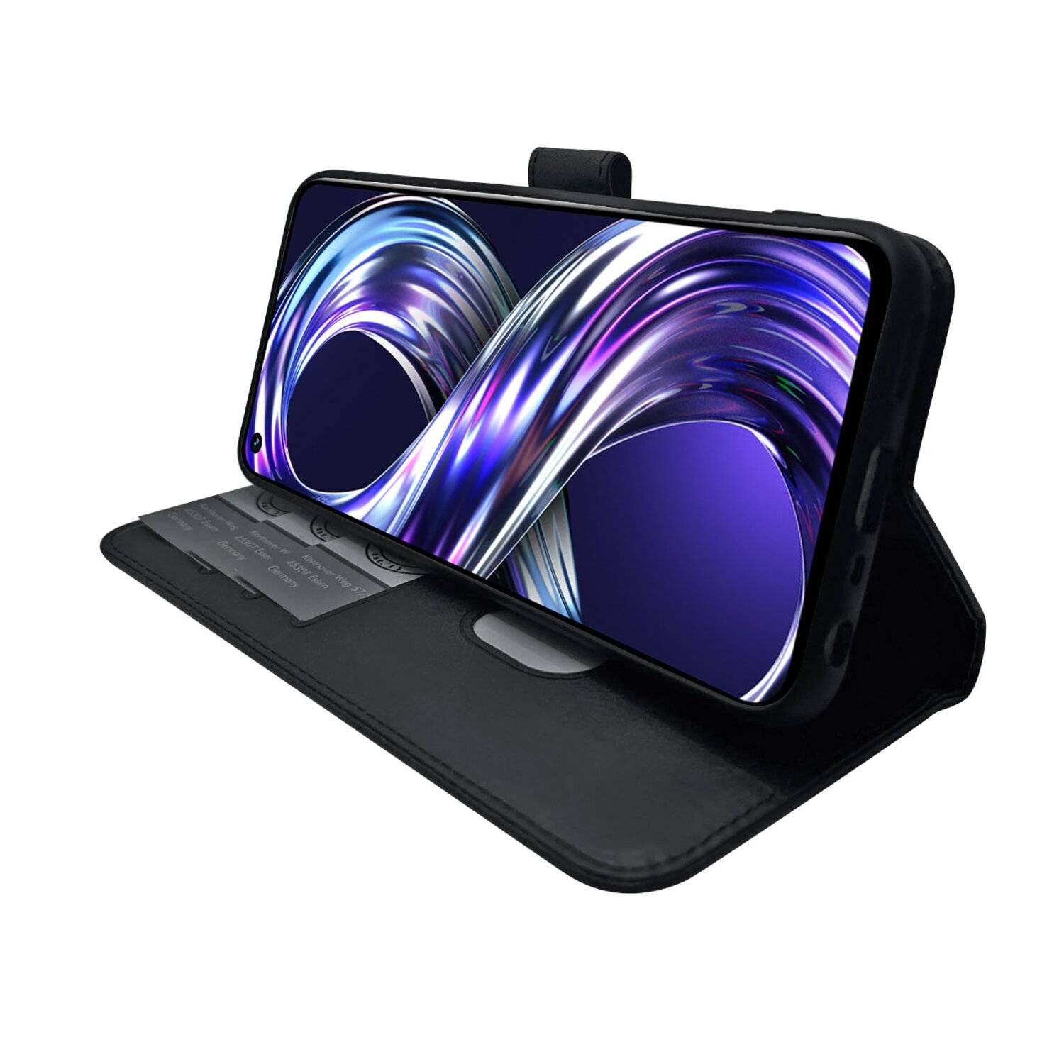 Buch Tasche "Smart" für Realme 8i Handy Hülle Etui Brieftasche Schutzhülle mit Standfunktion, Kartenfach Schwarz