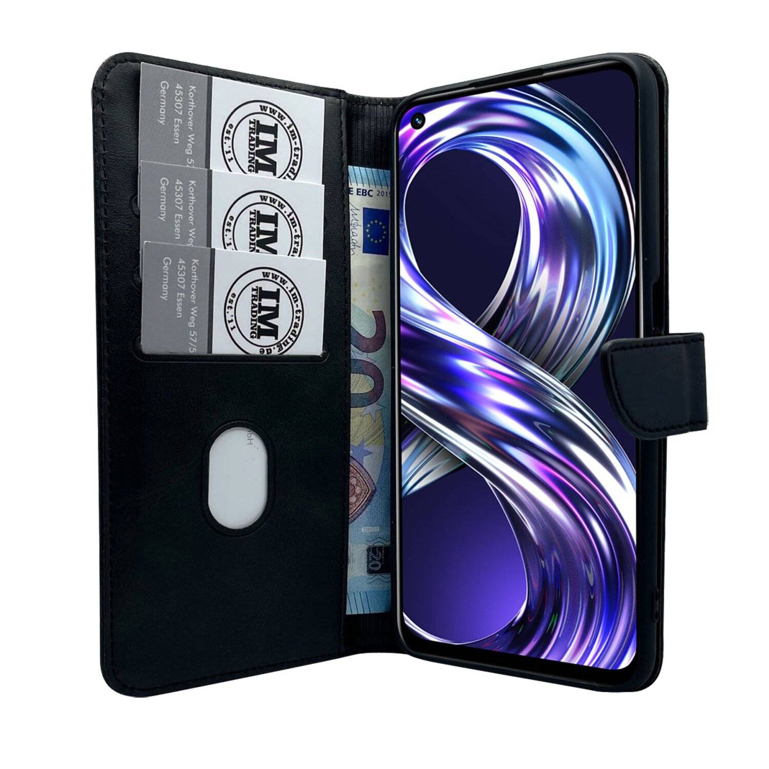 Buch Tasche "Smart" für Realme 8i Handy Hülle Etui Brieftasche Schutzhülle mit Standfunktion, Kartenfach Schwarz