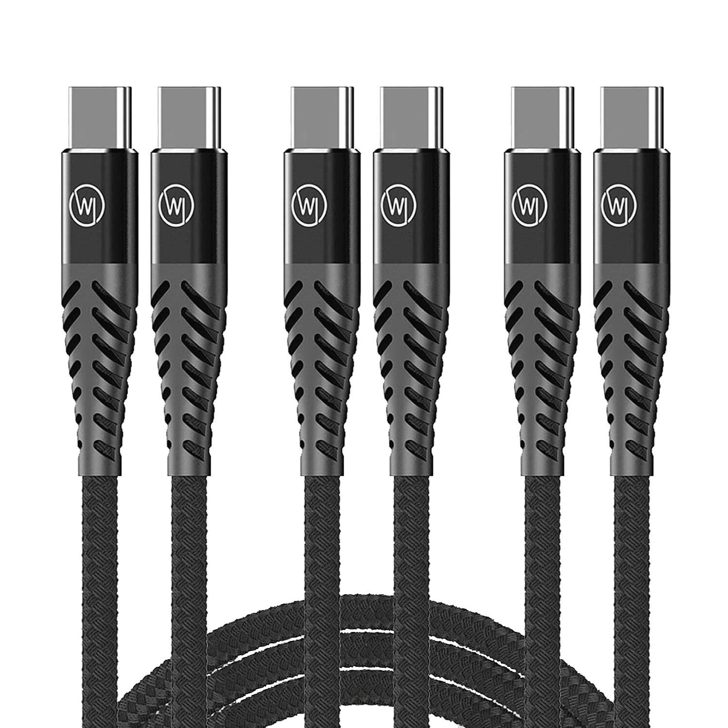 3x Dual USB-C Ladekabel 60W 1m Textilkabel, Schnellladekabel, Datenkabel für iPhone 15, Galaxy, iPad