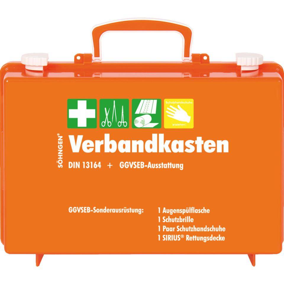 SÖHNGEN® KFZ-Verbandkoffer, 13164, zusätzliche GGVSEB-Ausrüstung,orange, Wand.