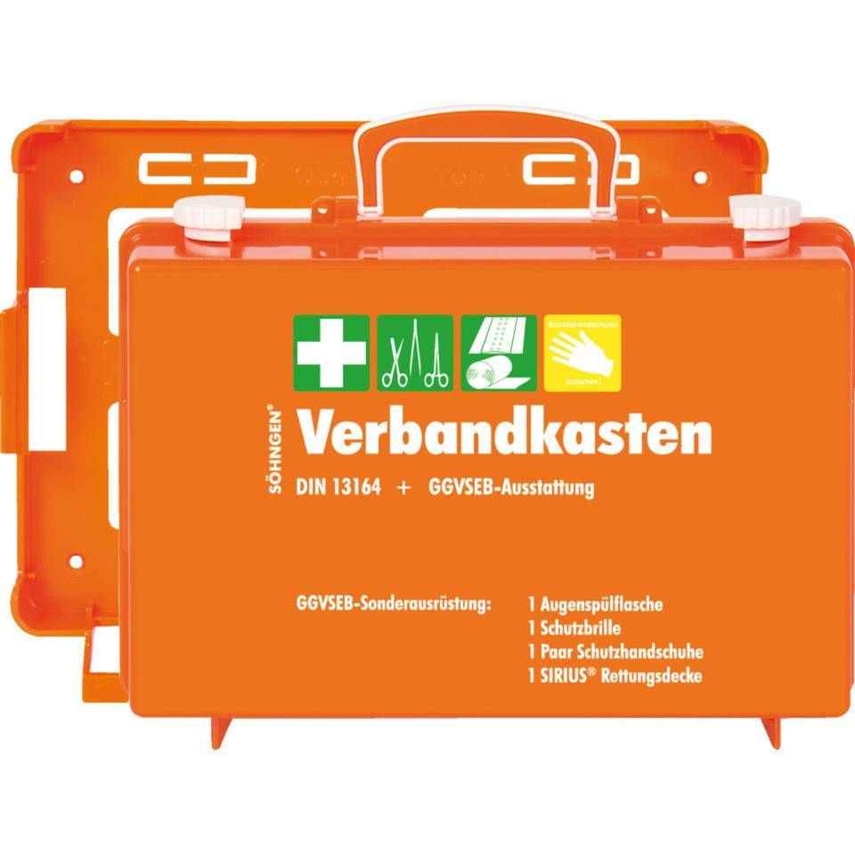 SÖHNGEN® KFZ-Verbandkoffer, 13164, zusätzliche GGVSEB-Ausrüstung,orange, Wand.
